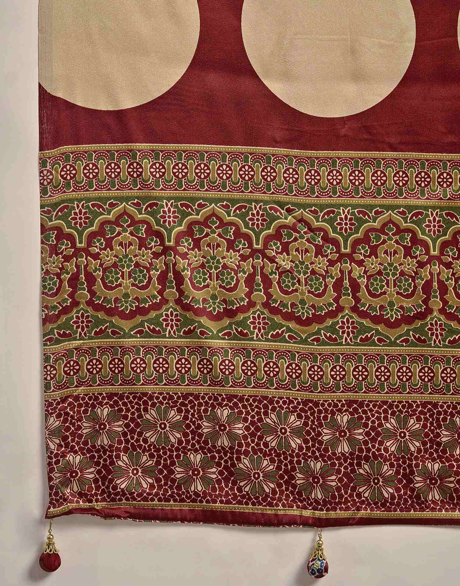 Olive Green Satin Printed Saree