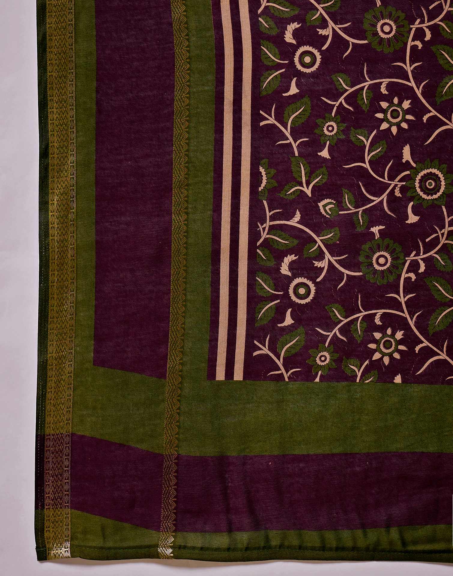 Wine Cotton Printed Saree