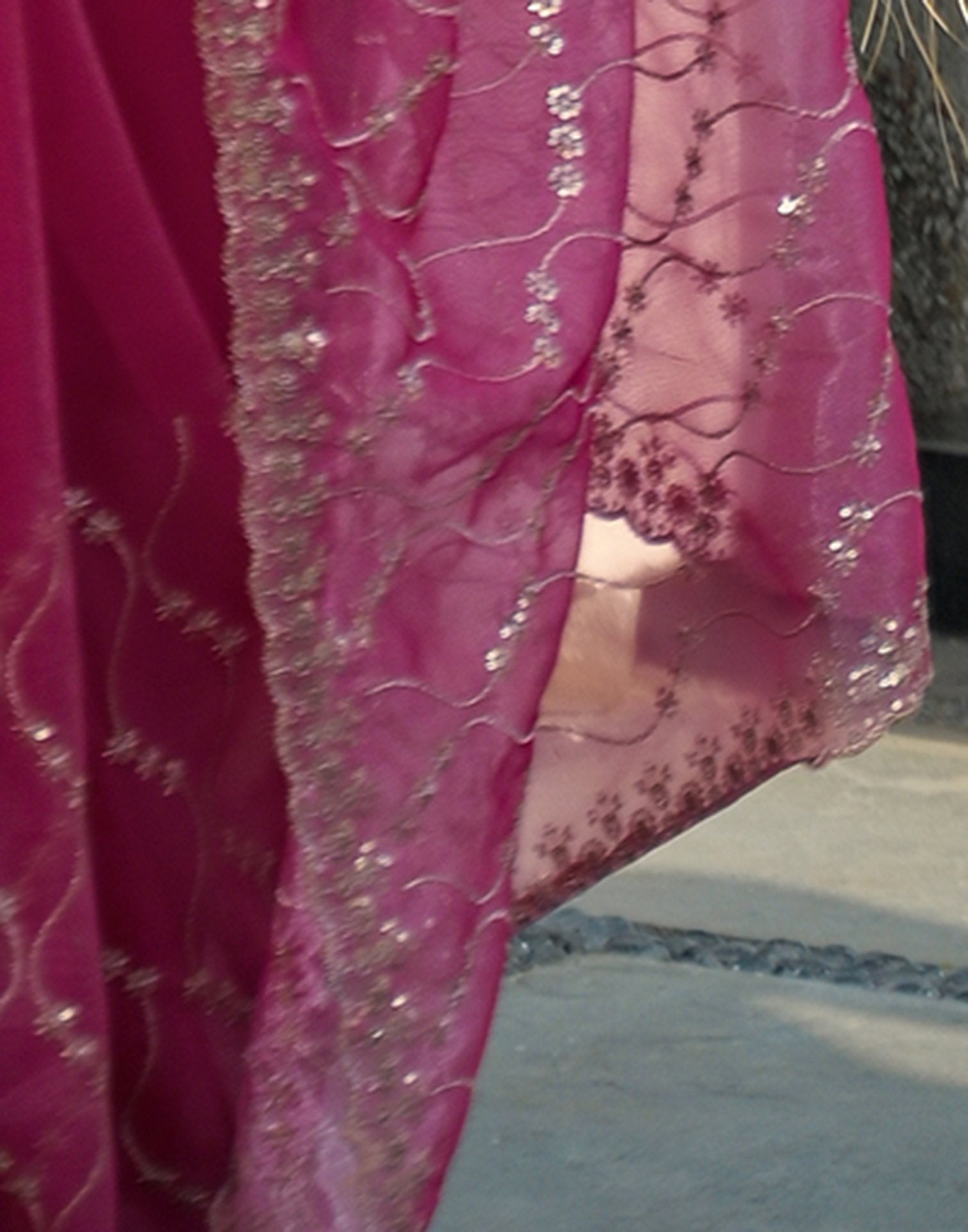 Pink Net Sequence Embroidery Saree
