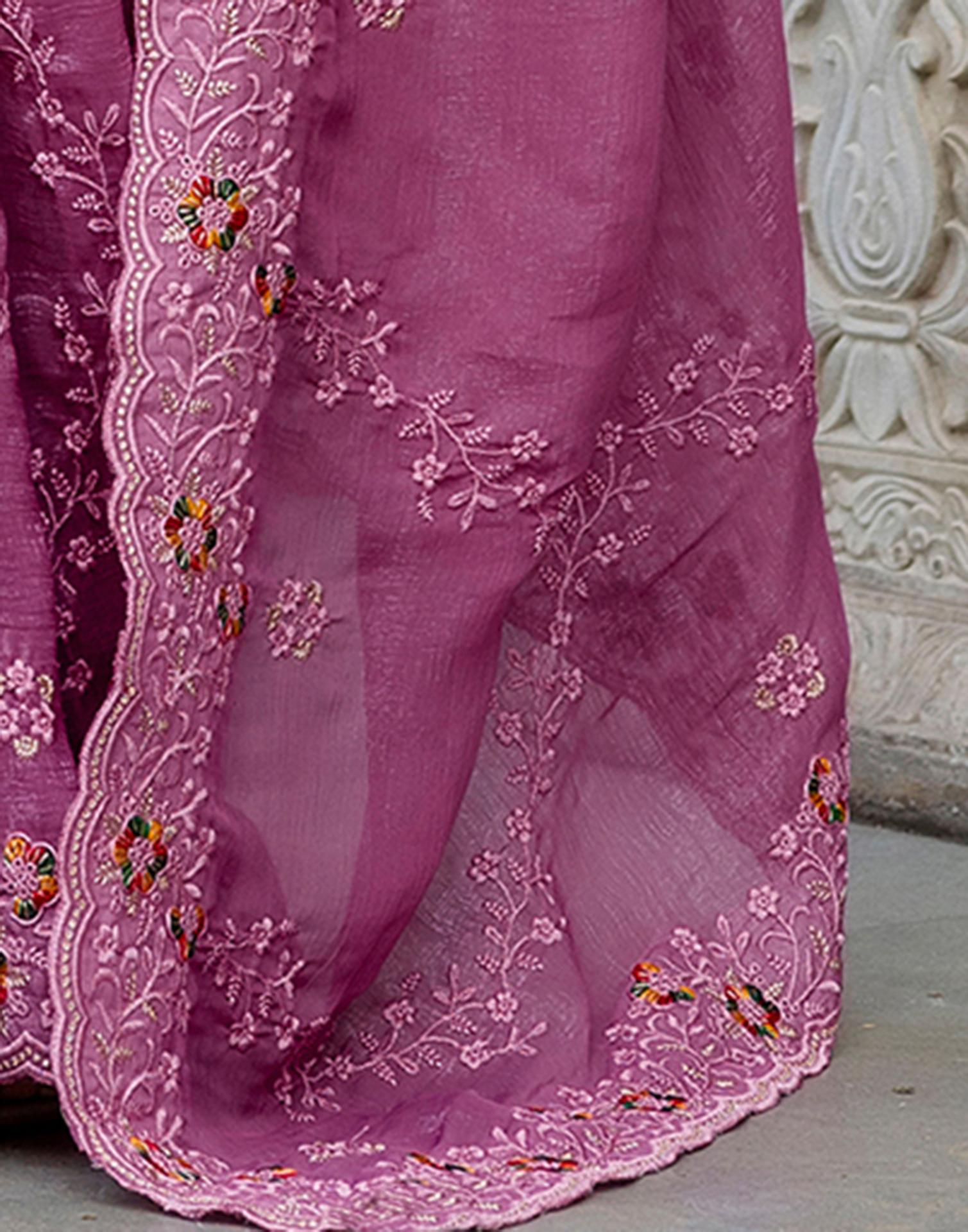 Pink Shimmer Embroidery Saree