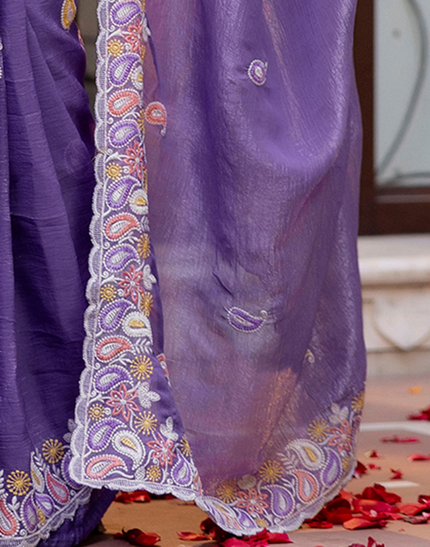 Lavender Shimmer Embroidery Saree