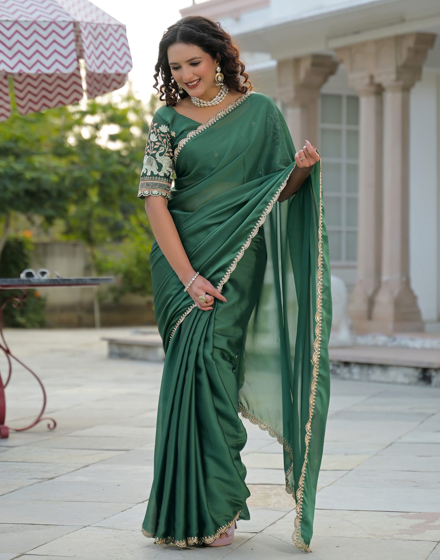 Green Silk Embroidery Saree