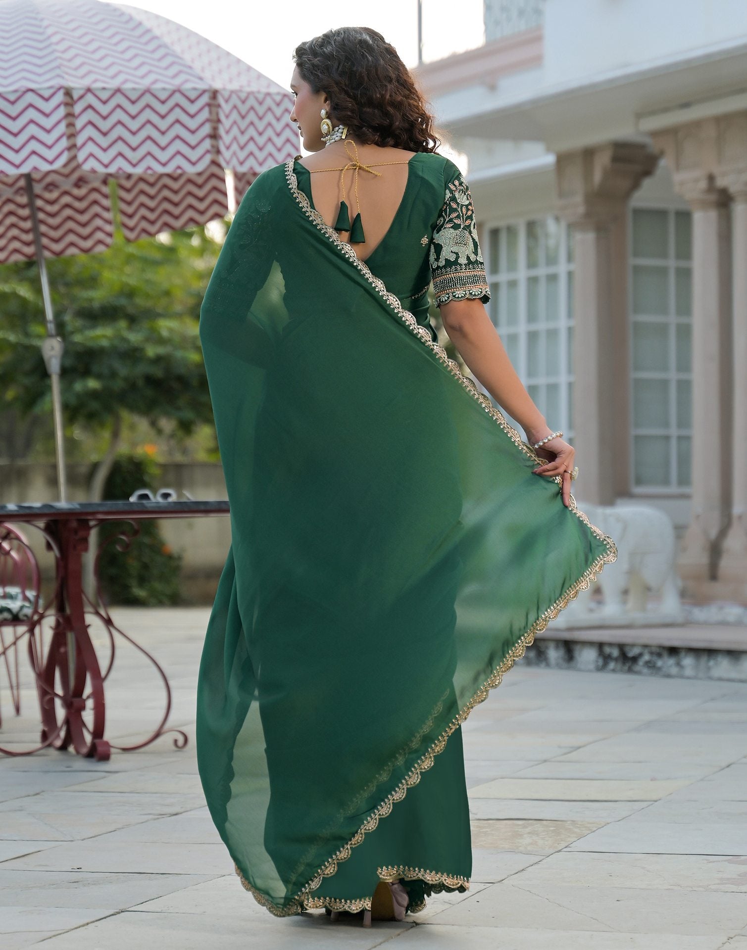 Green Silk Embroidery Saree