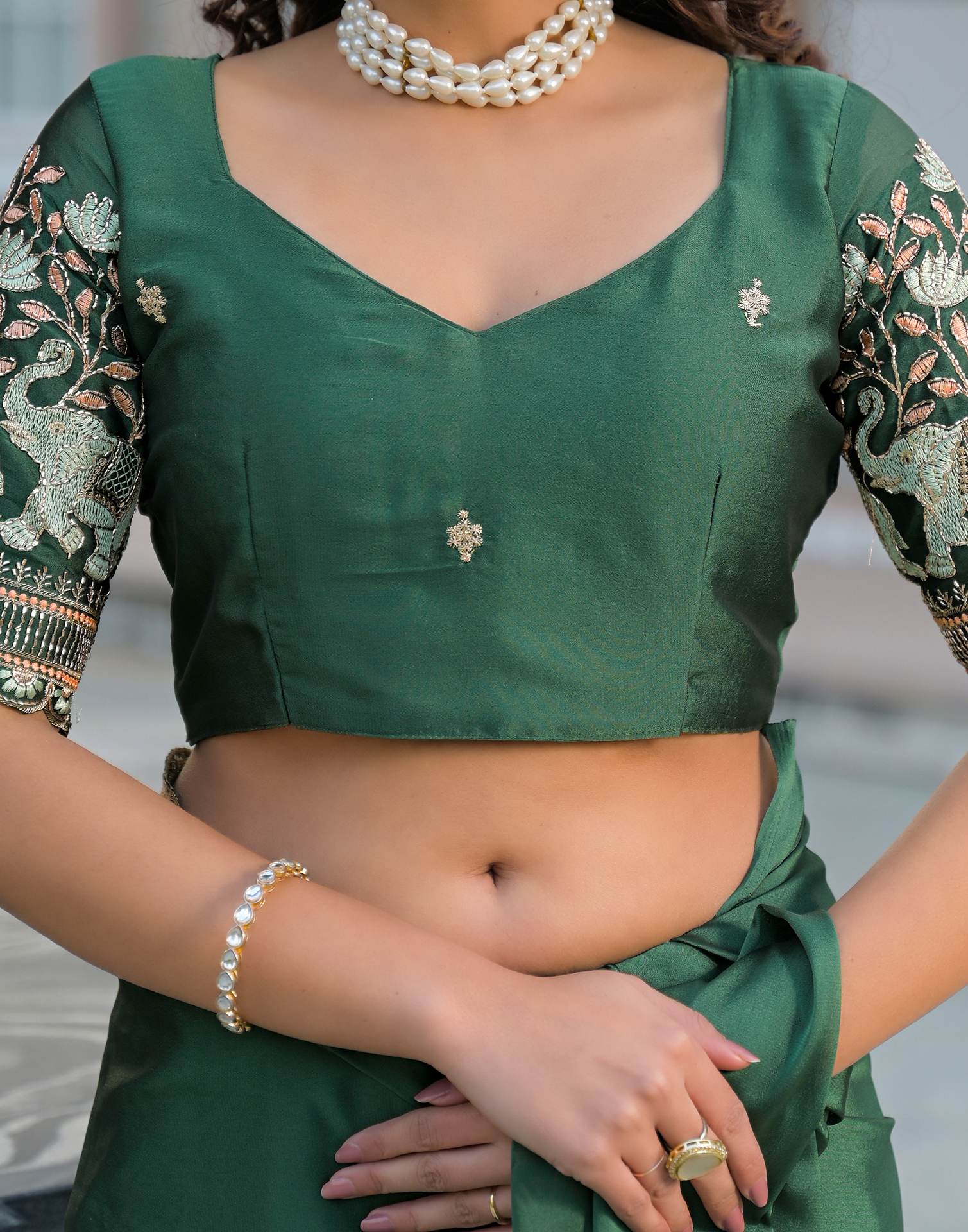 Green Silk Embroidery Saree