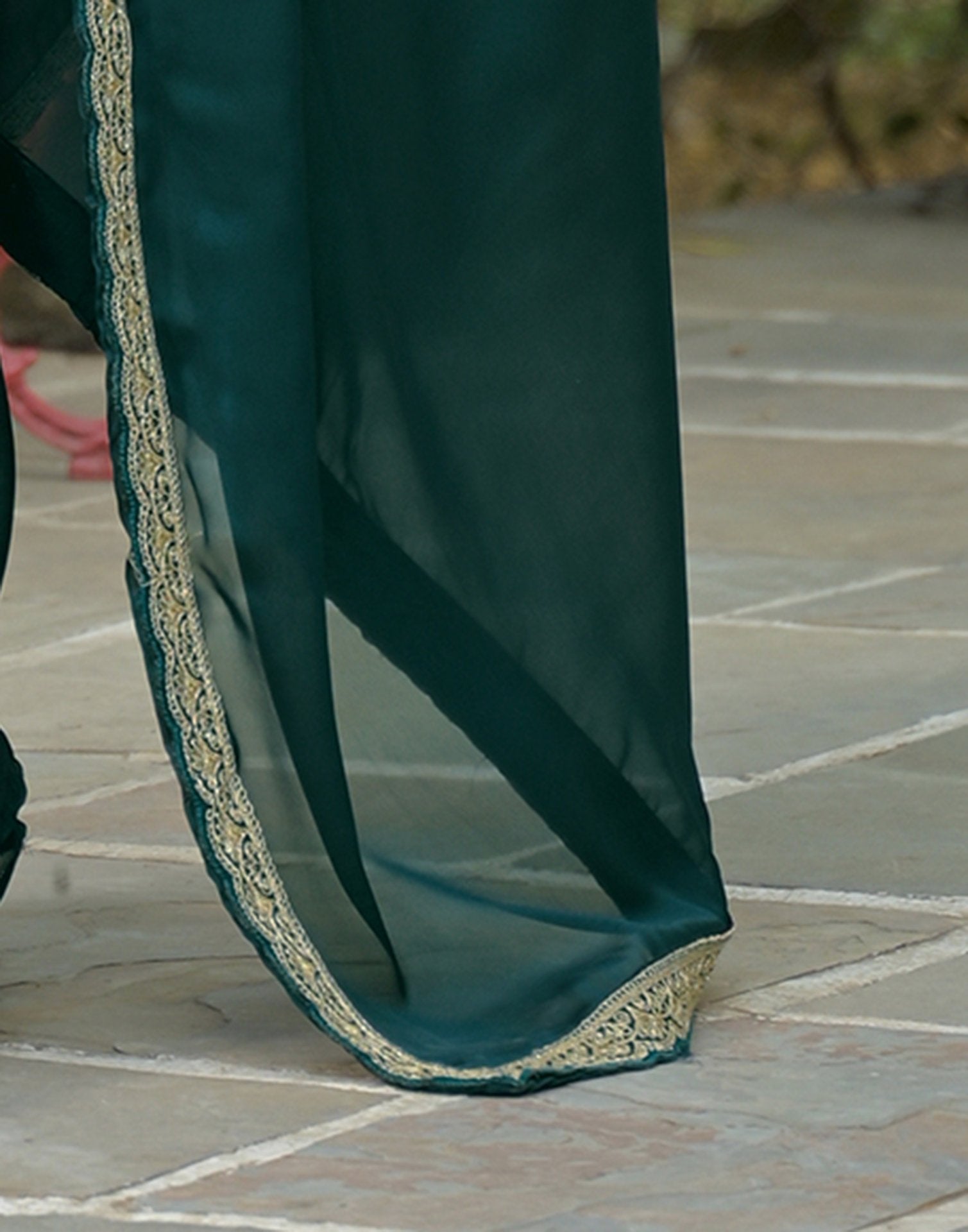 Teal Blue Silk Embroidery Lace Saree