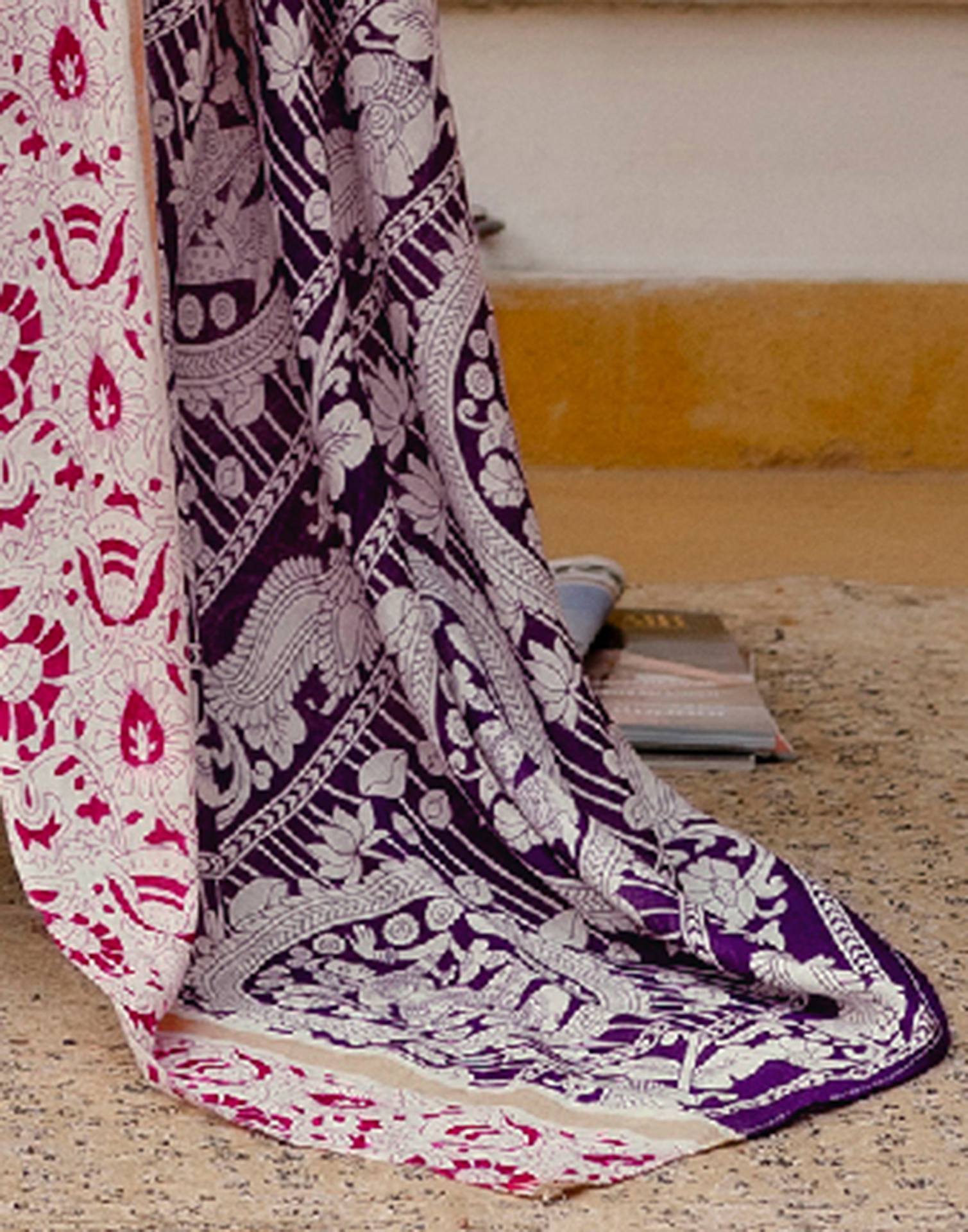 Ready To Wear Blue Cotton Printed Saree