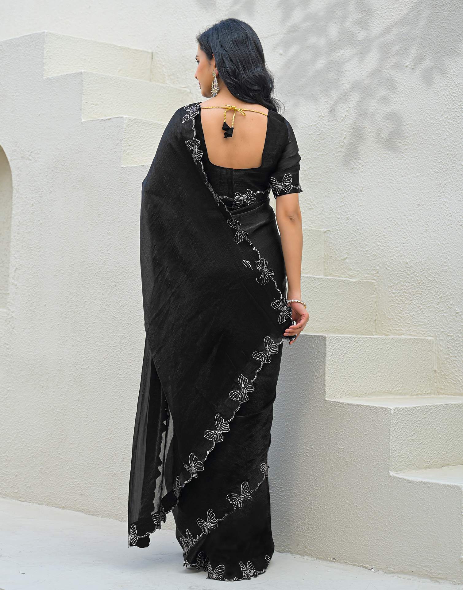 Black Shimmer Stone Work Swarovski Saree