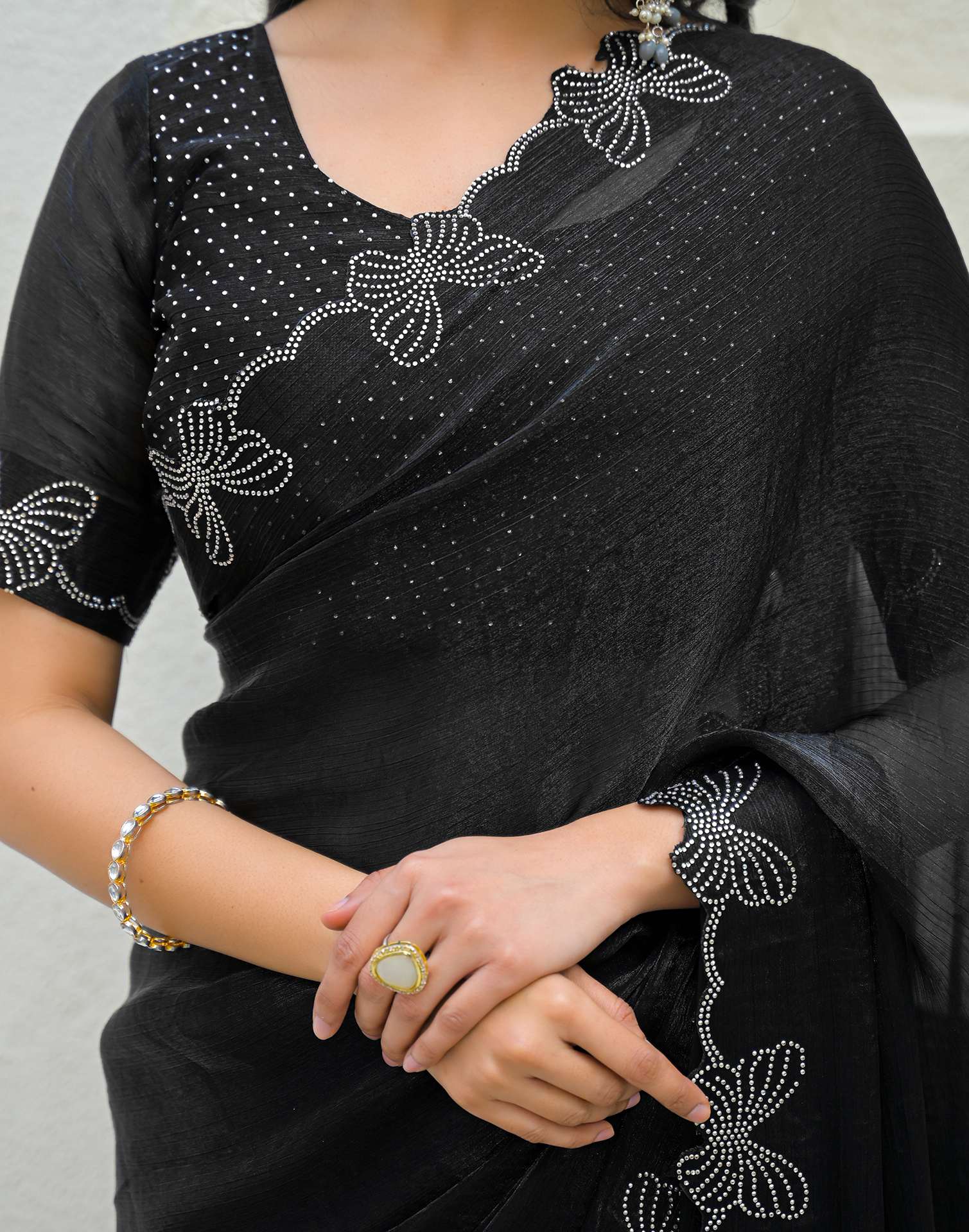 Black Shimmer Stone Work Swarovski Saree