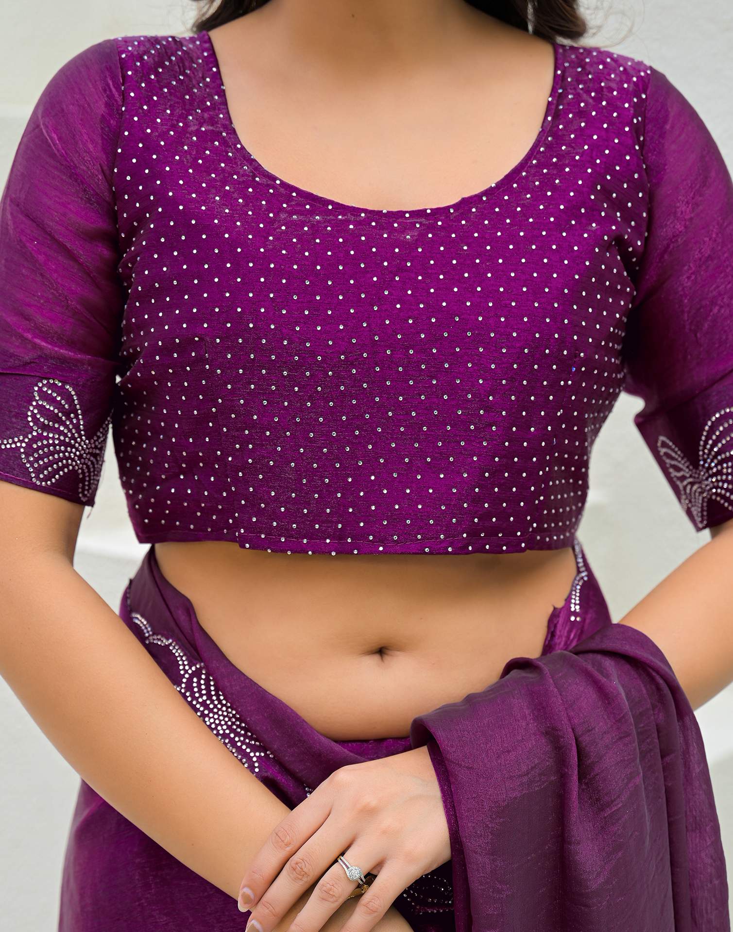 Purple Shimmer Stone Work Swarovski Saree