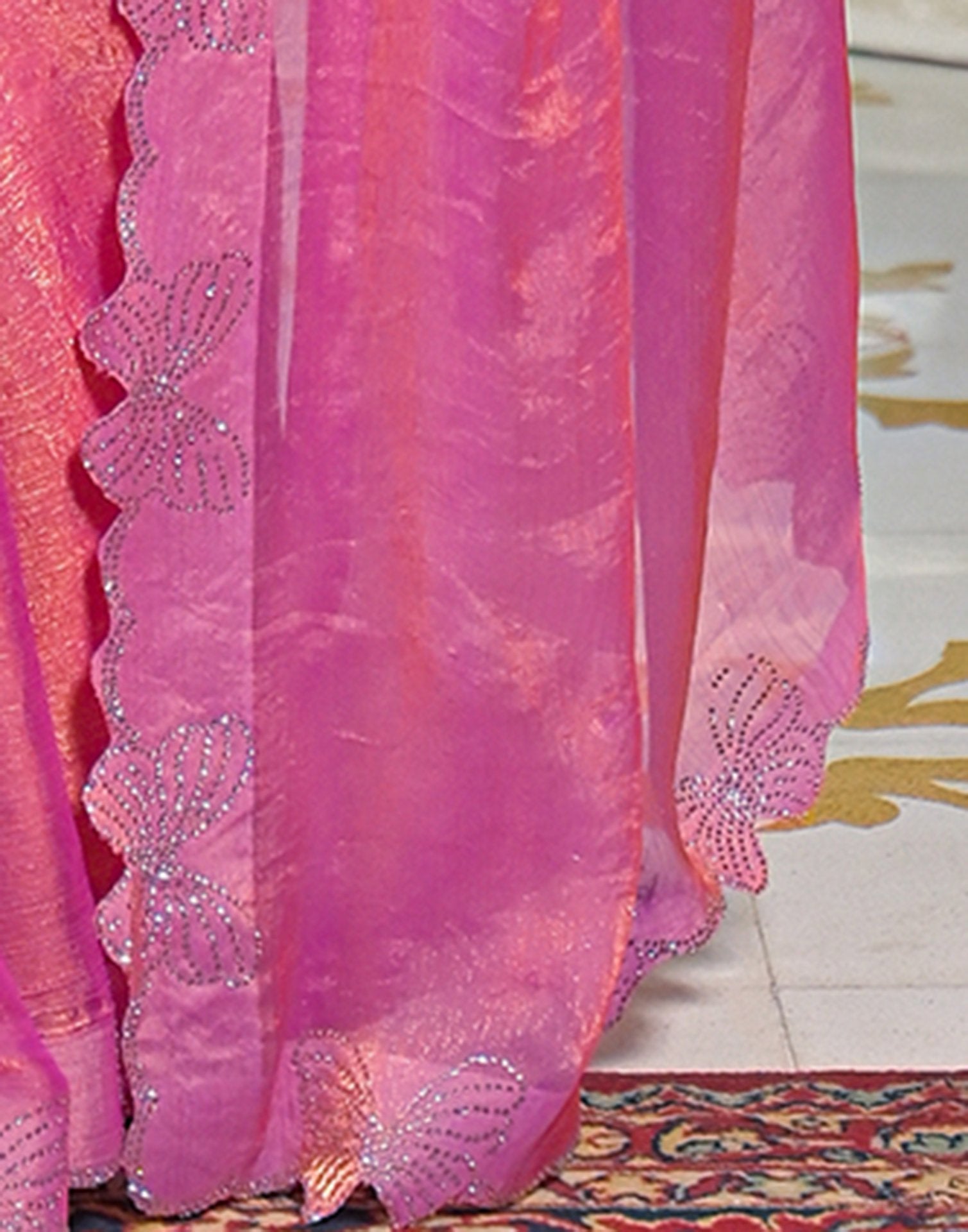 Pink Shimmer Stone Work Swarovski Saree