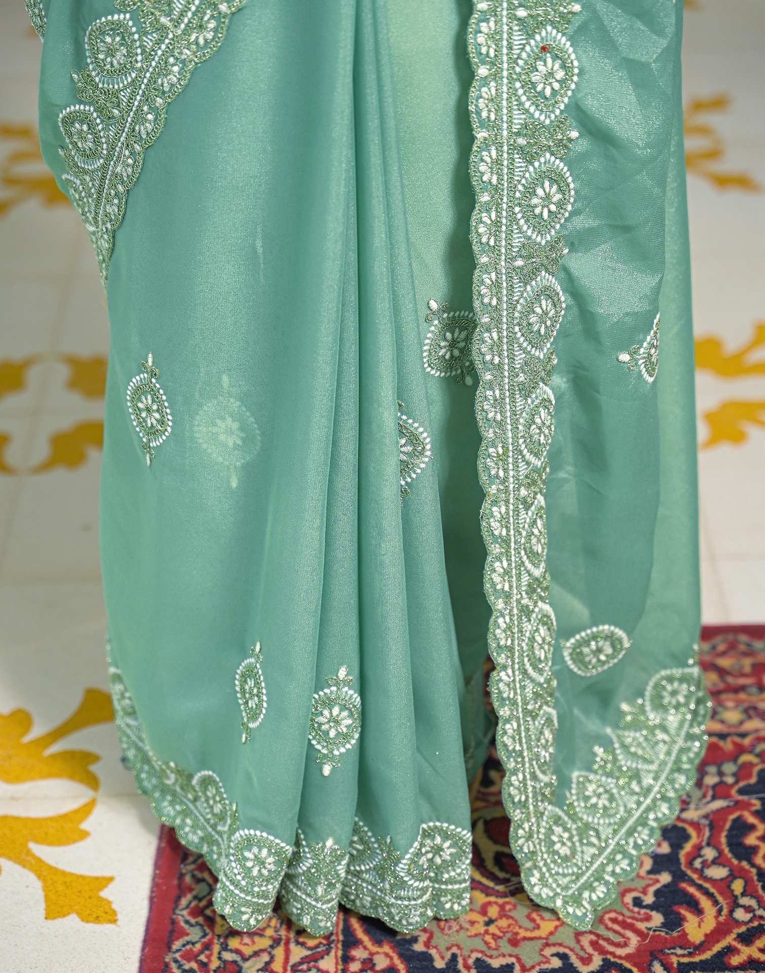 Mint Green Shimmer Embroidery Saree
