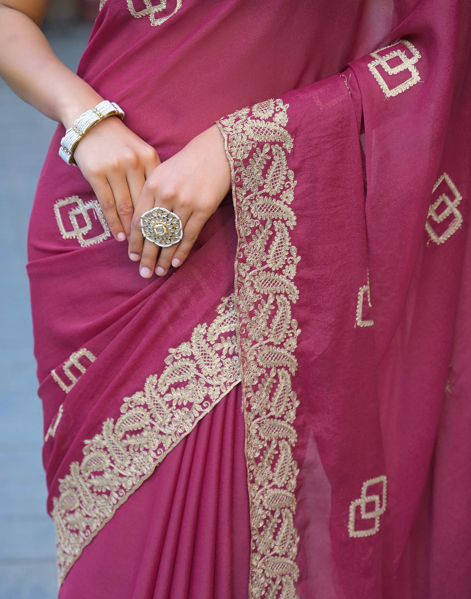 Dark Pink Shimmer Embroidery Saree