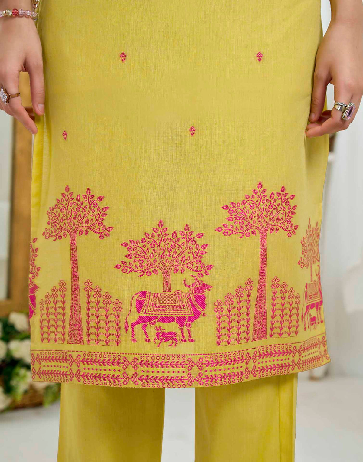Mustard Yellow Pure Cotton Woven Straight Kurta Set With Dupatta