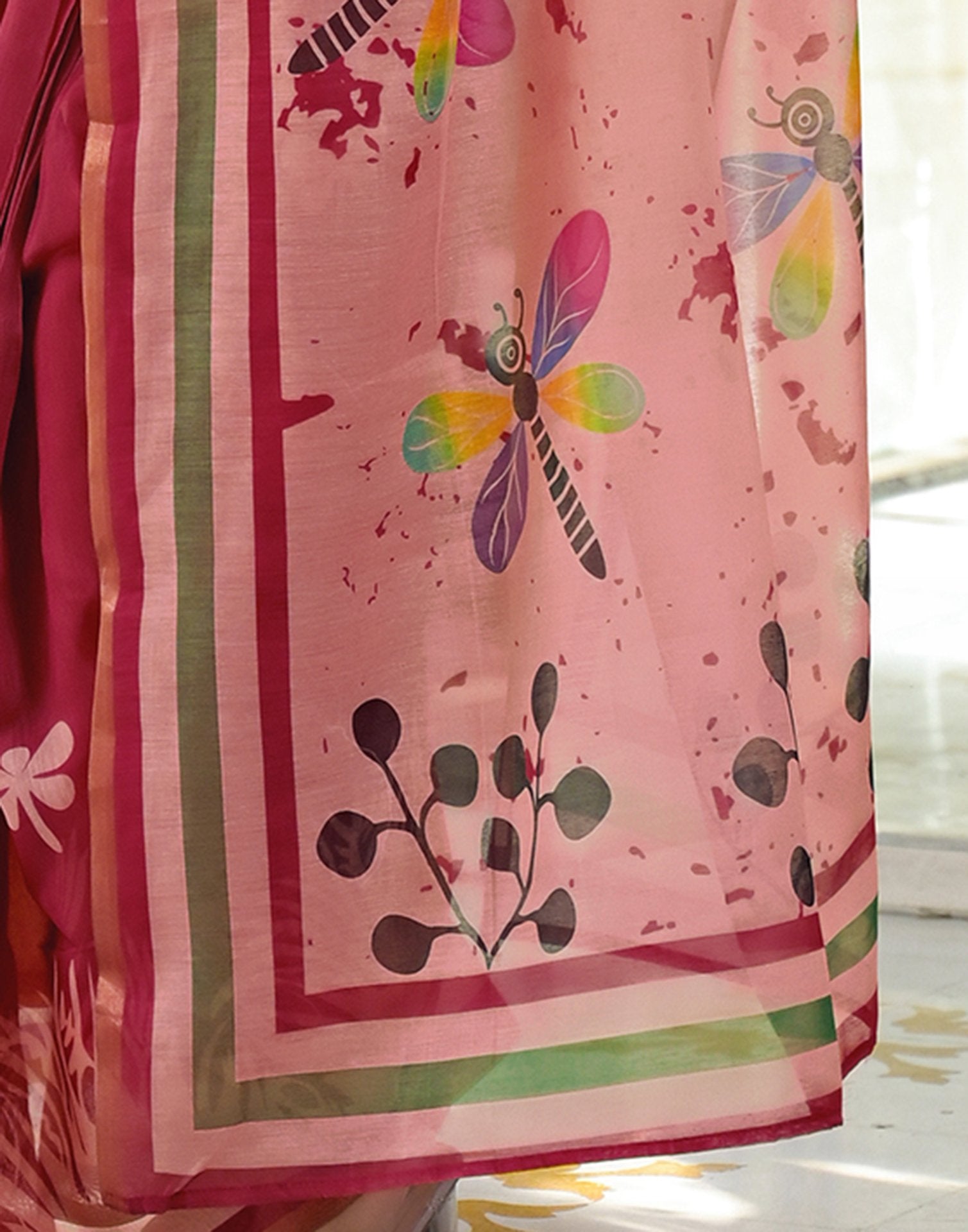 Ready To Wear Red Cotton Linen Printed Saree