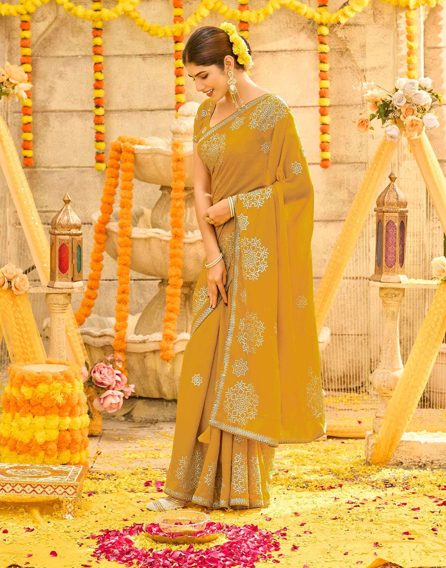 Yellow Shimmer Sequence Embroidery Saree