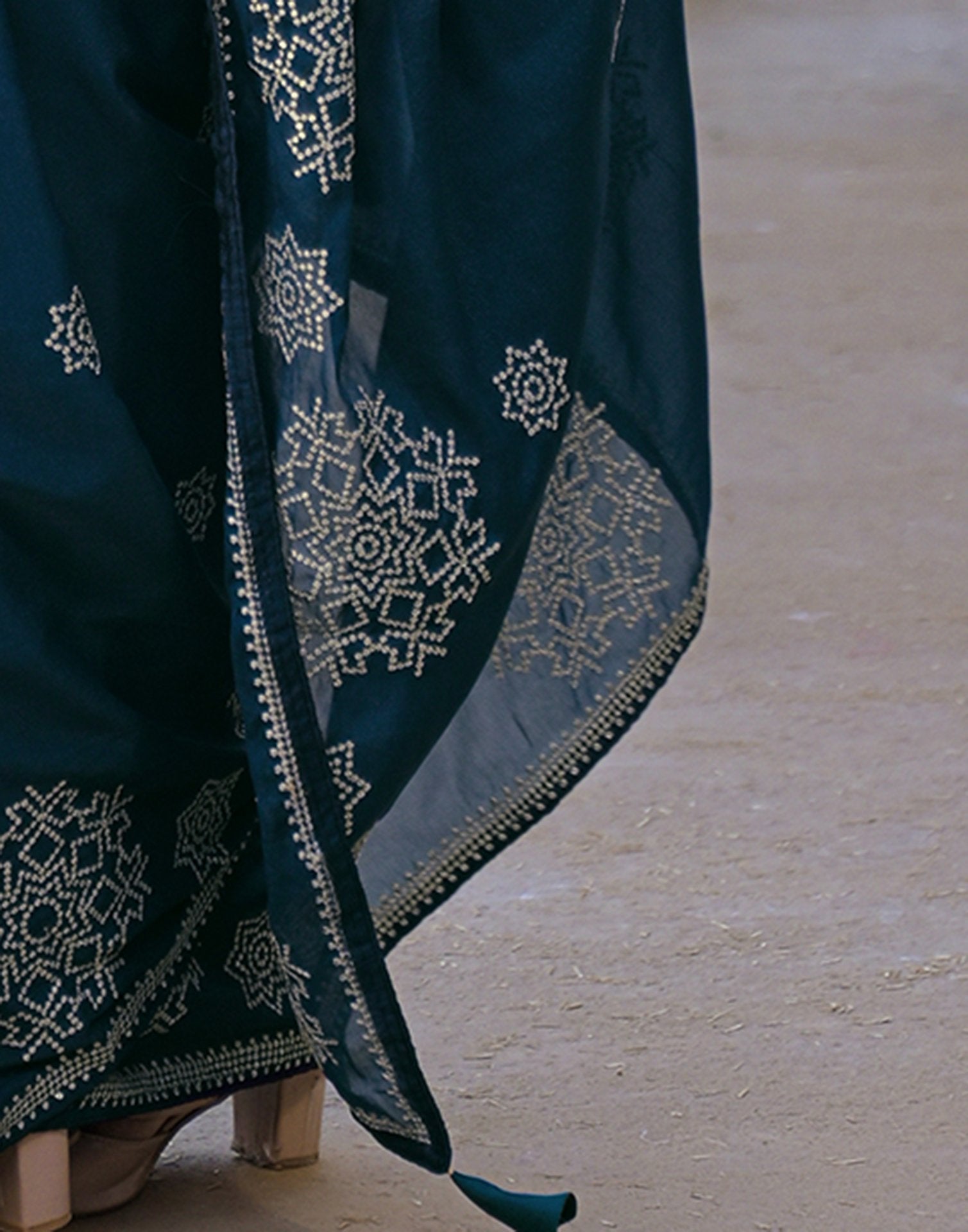 Rama Blue Shimmer Sequence Embroidery Saree