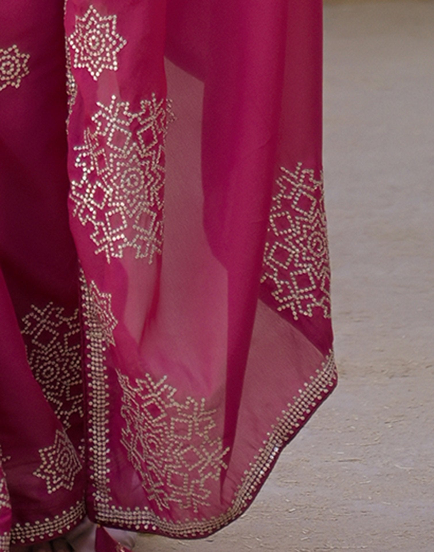 Rani Pink Shimmer Sequence Embroidery Saree
