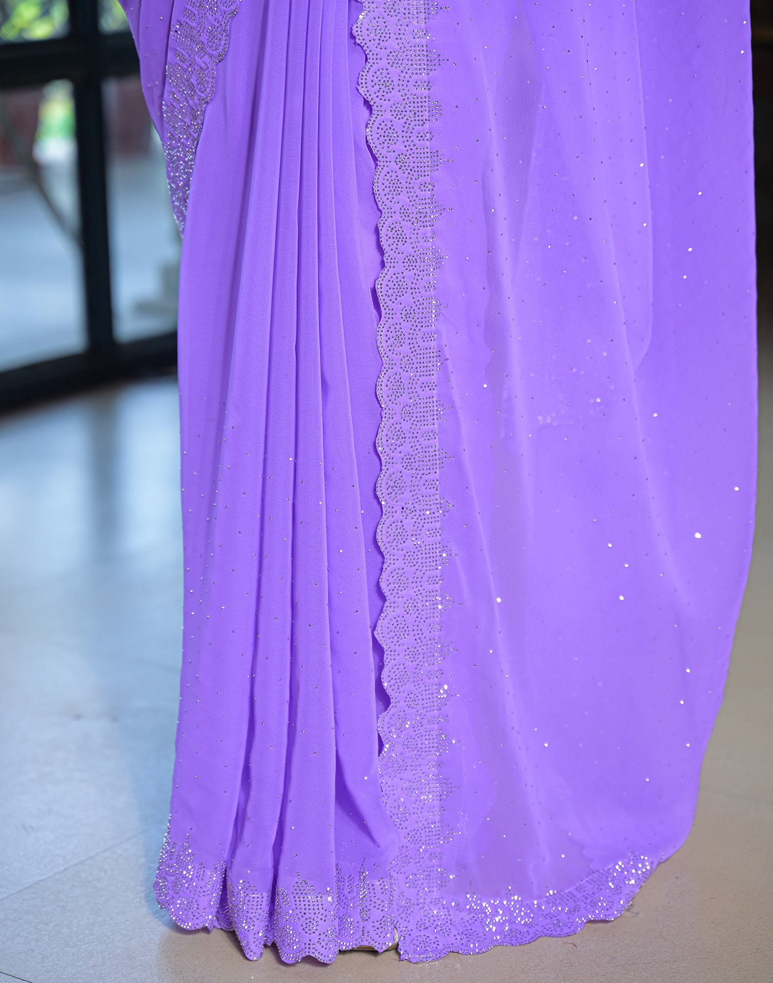 Lavender Georgette Stone Work Swarovski Saree