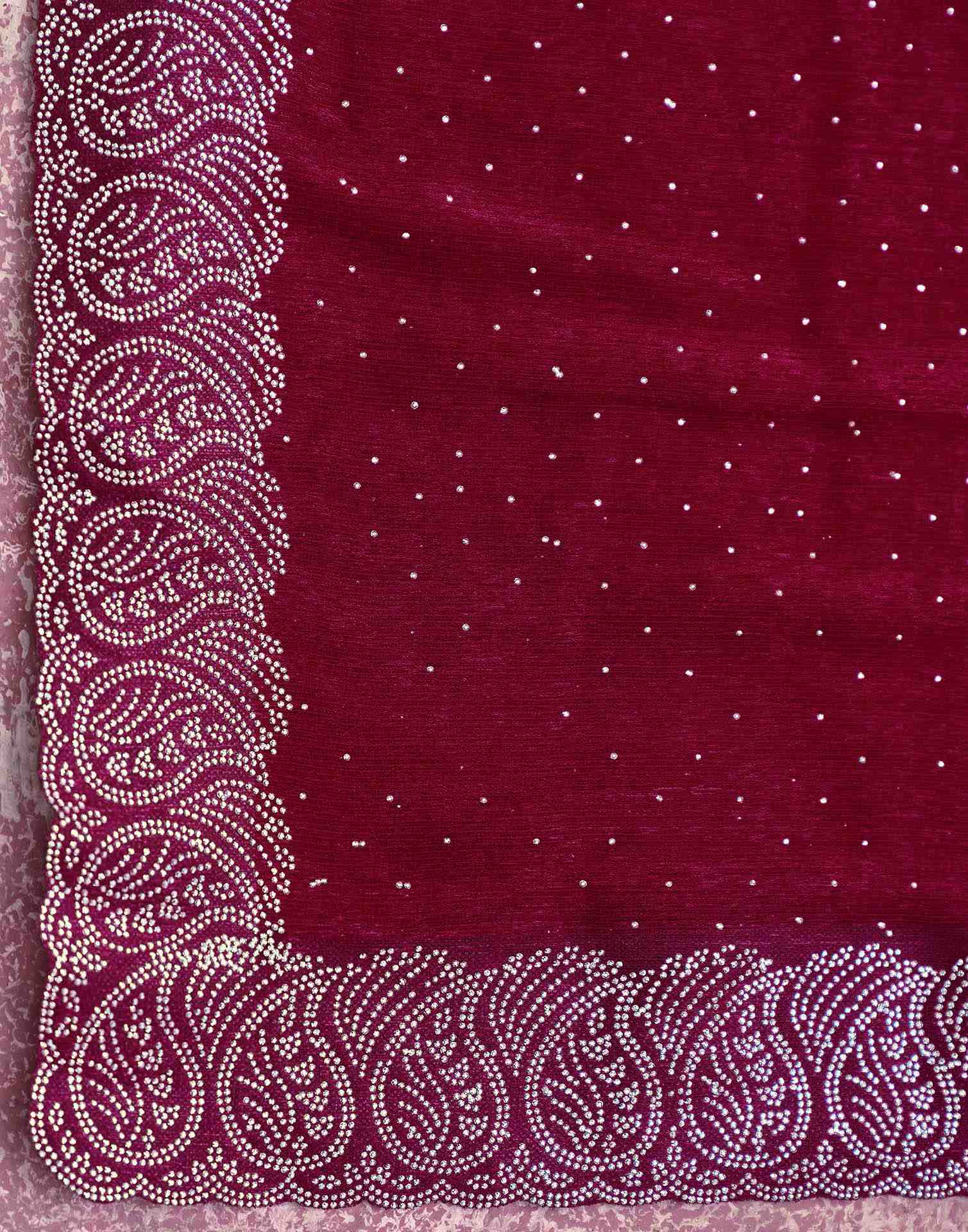 Dark Pink Shimmer Stone Work Swarovski Saree