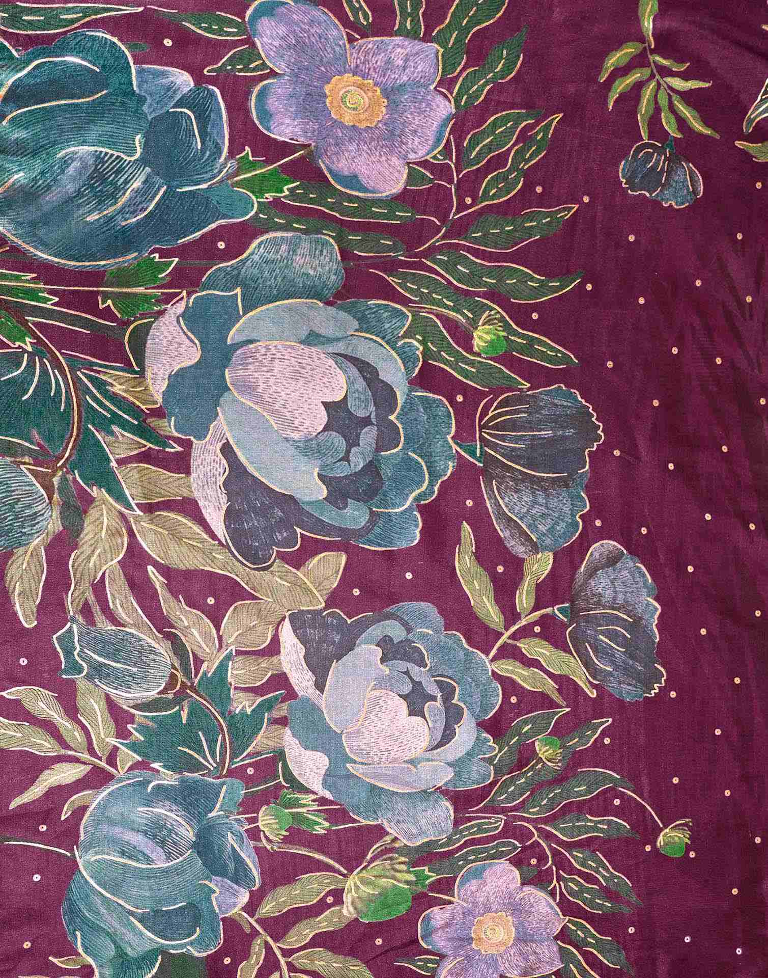 Ready To Wear Dark Magenta Silk Foil Printed Saree