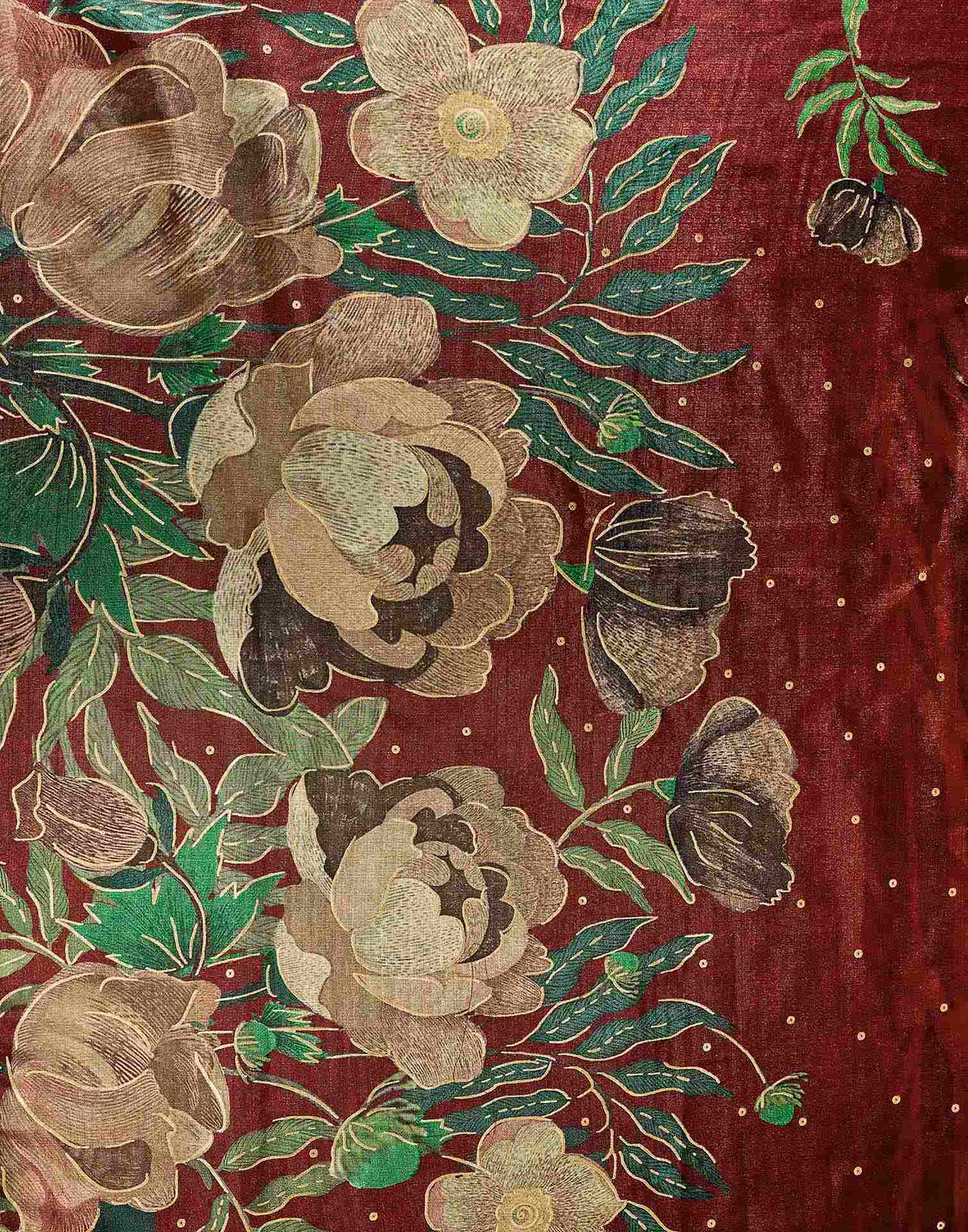 Ready To Wear Maroon Silk Foil Printed Saree