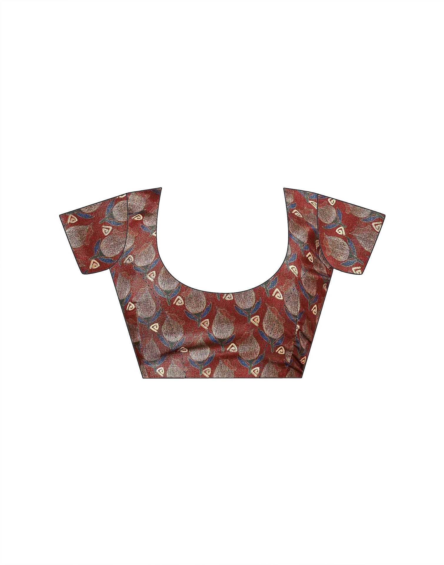 Ready To Wear Maroon Silk Foil Printed Saree