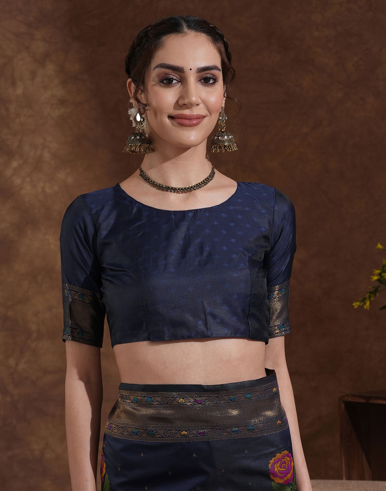 Navy Blue Silk Woven Banarasi Saree