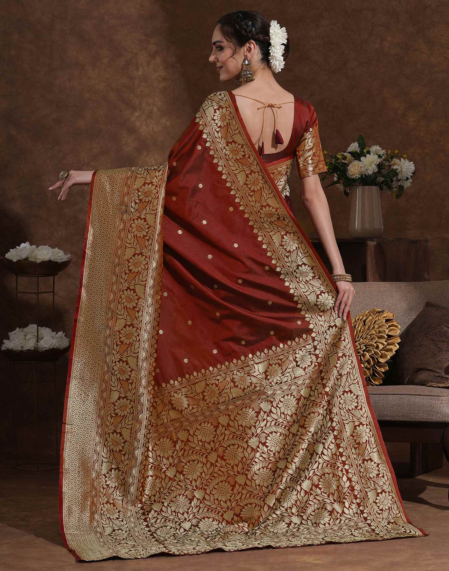 Maroon Silk Woven Kanjivaram Saree