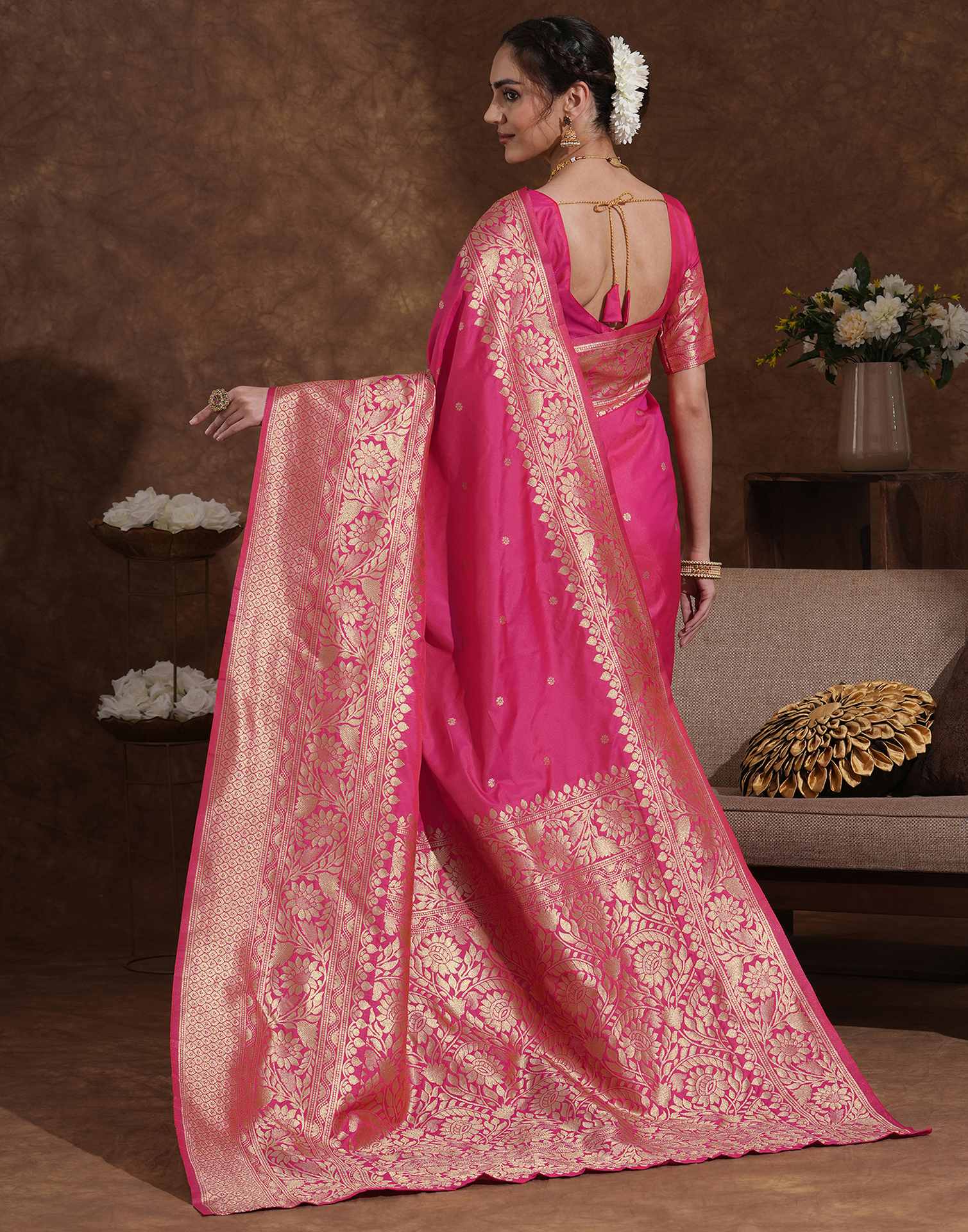 Rani Pink Silk Woven Kanjivaram Saree
