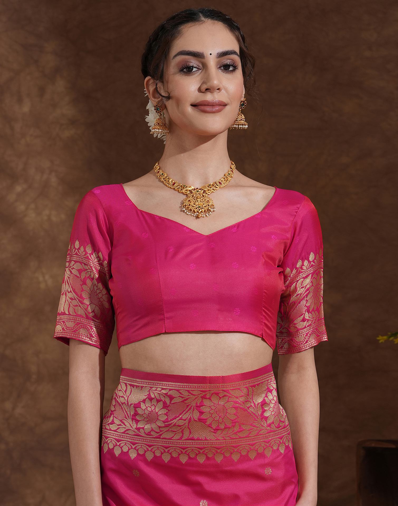 Rani Pink Silk Woven Kanjivaram Saree