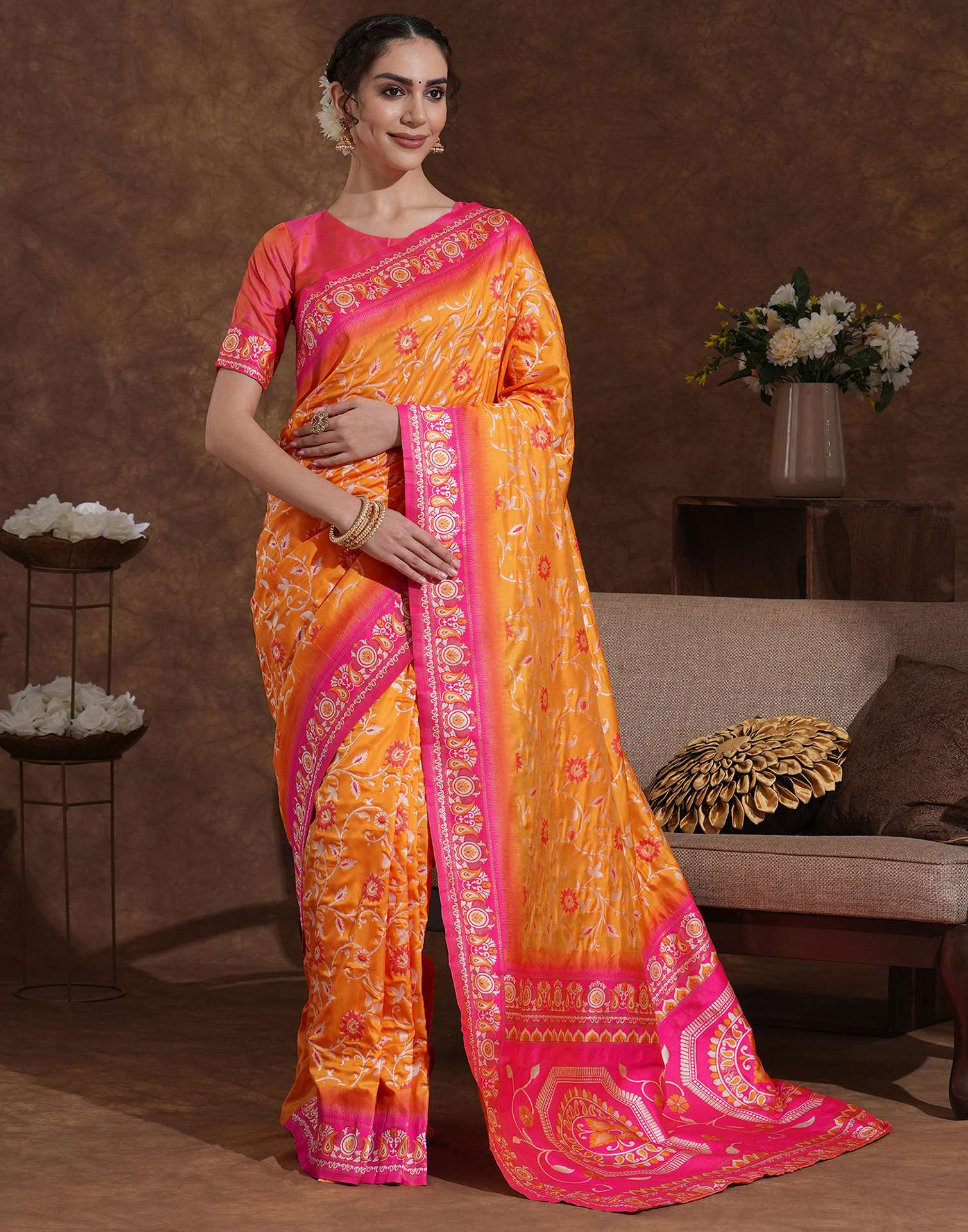 Yellow Silk Woven Banarasi Saree