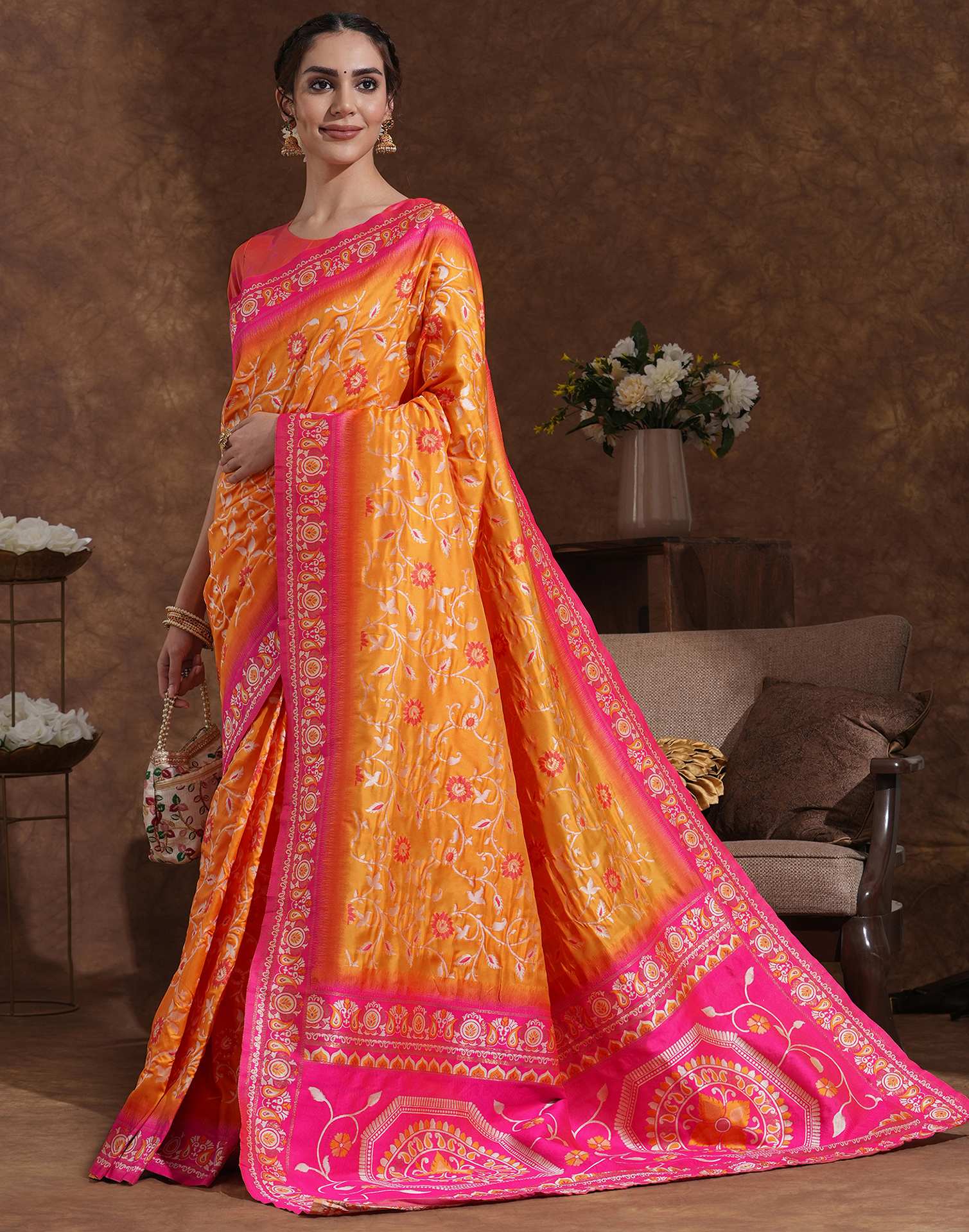 Yellow Silk Woven Banarasi Saree