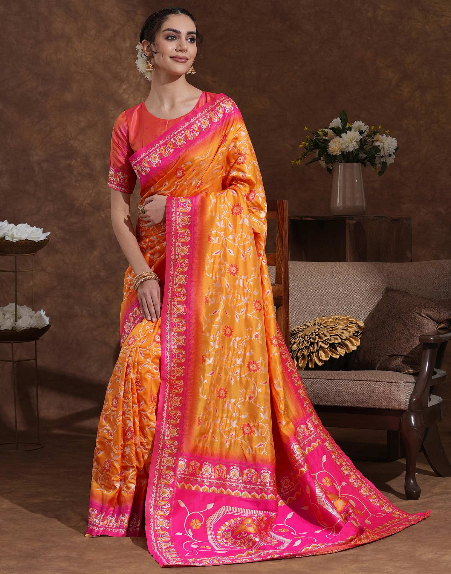 Yellow Silk Woven Banarasi Saree