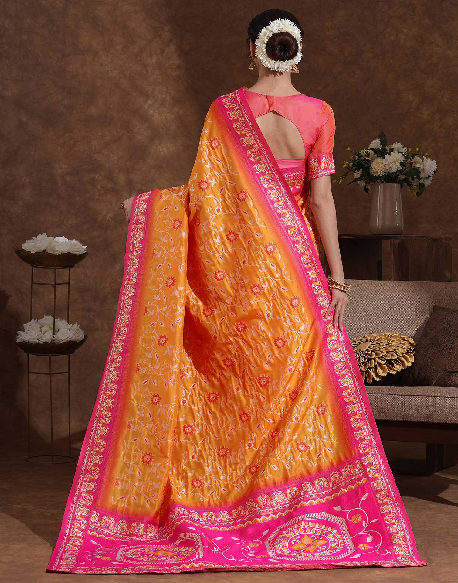 Yellow Silk Woven Banarasi Saree