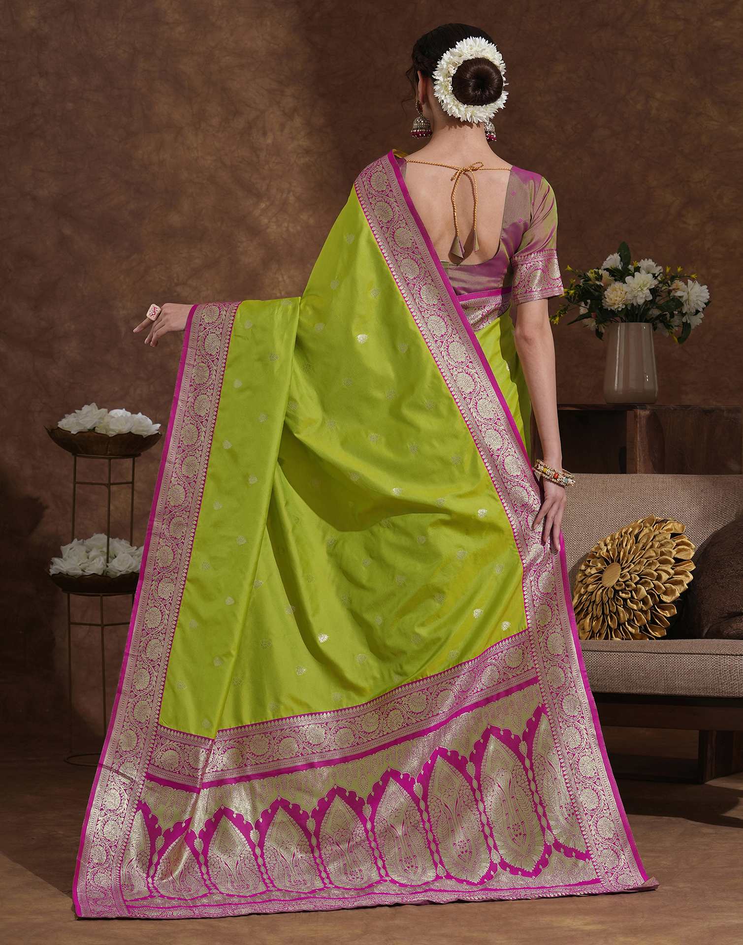 Parrot Green Silk Woven Banarasi Saree