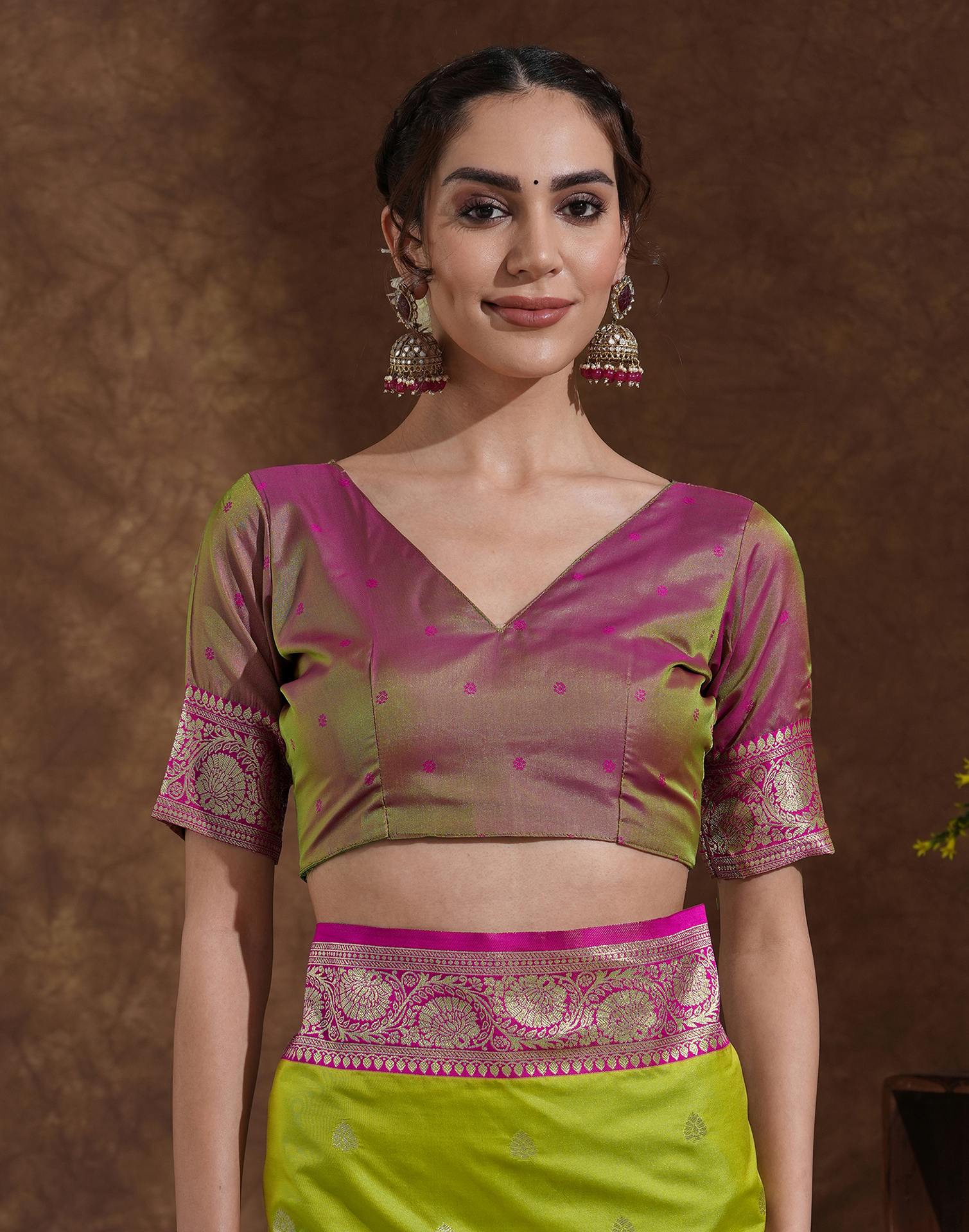 Parrot Green Silk Woven Banarasi Saree