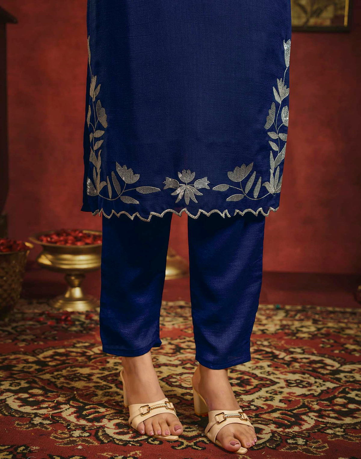 Royal Blue Vichitra Silk Sequence Embroidery Straight Kurta Set With Dupatta