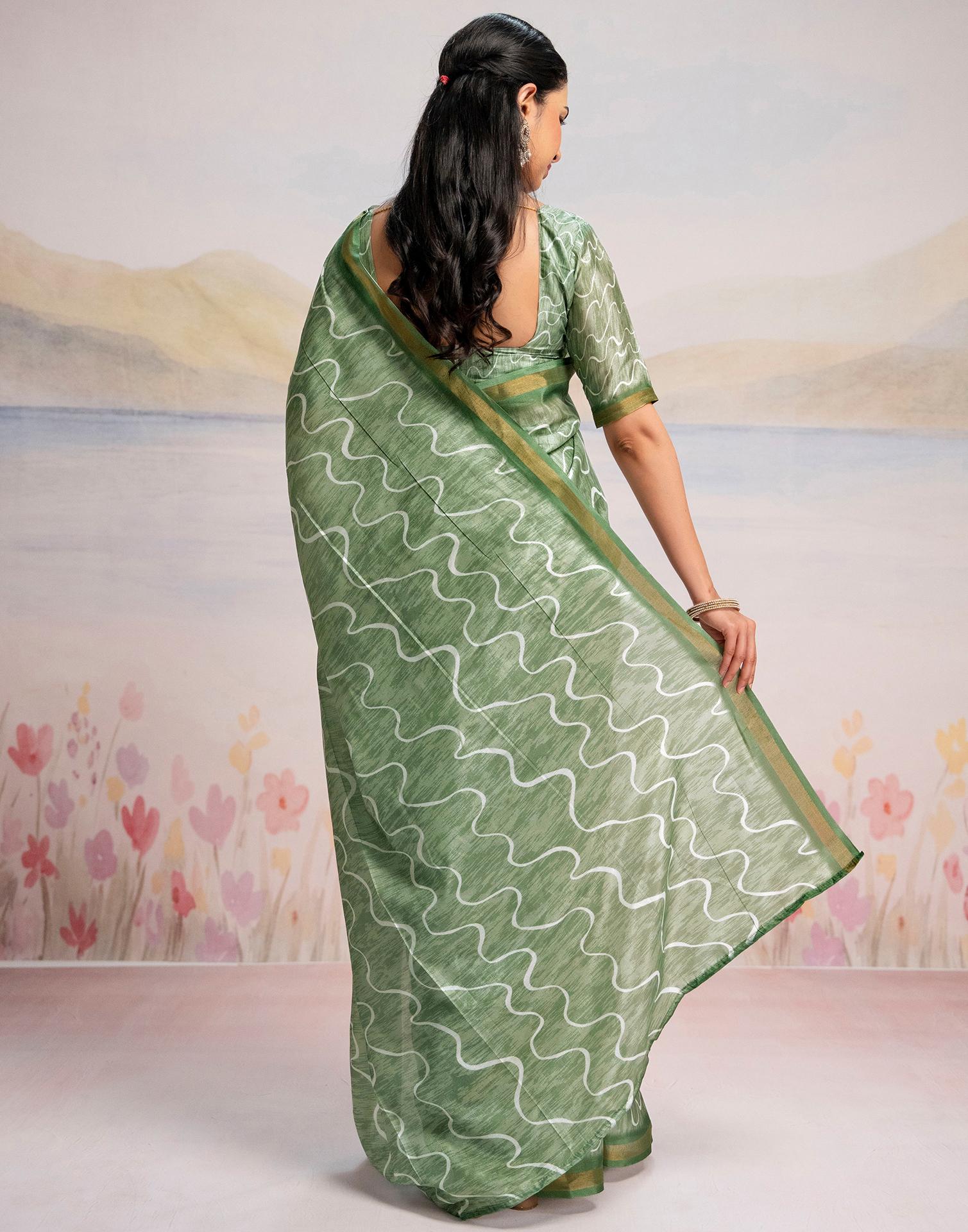 Ready To Wear Pista Green Silk Printed Saree