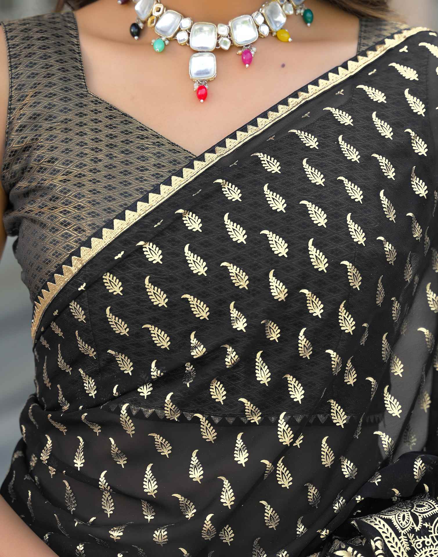 Black Georgette Foil Printed Saree