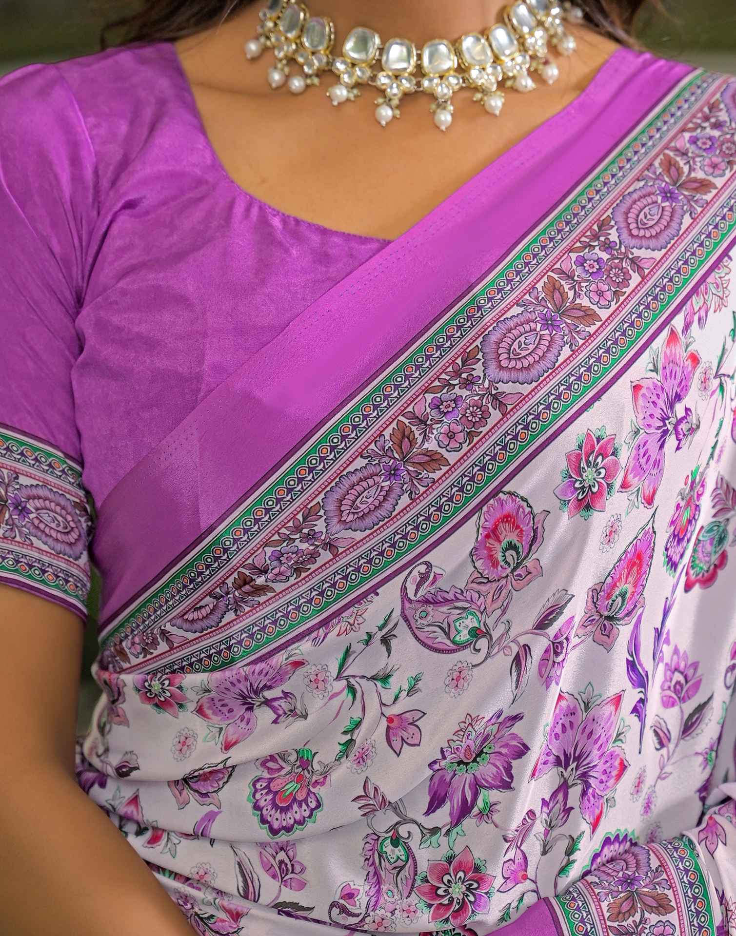 Light Pink Crepe Silk Printed Saree
