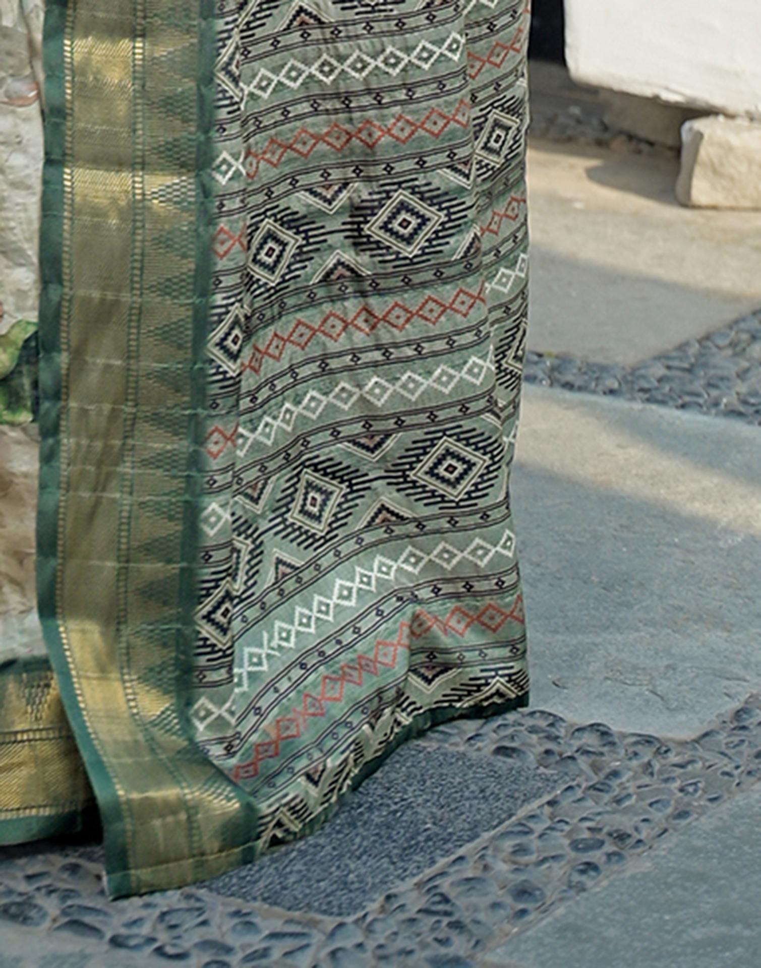 Beige Silk Woven Printed Saree