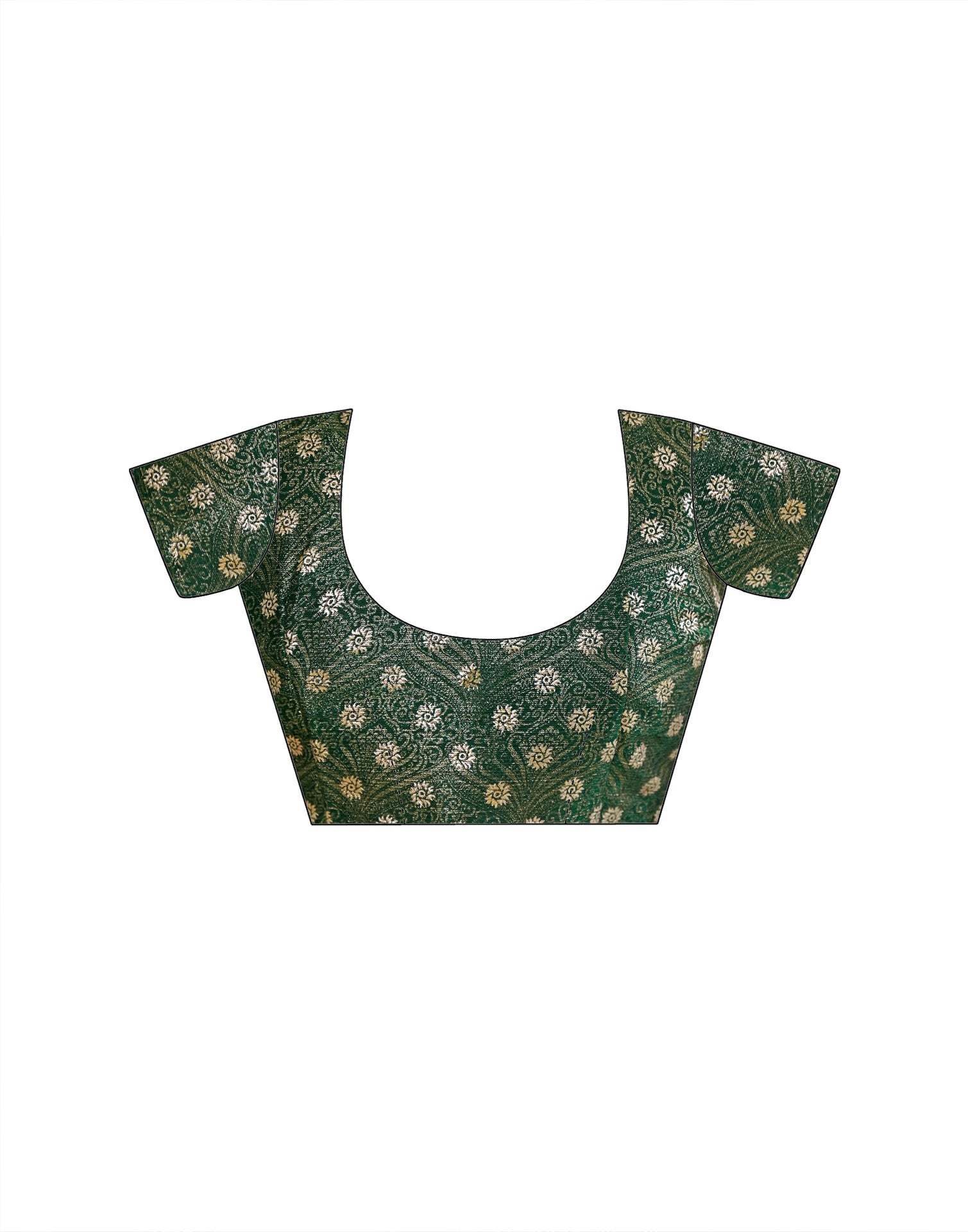 Dark Green Shimmer Chiffon Foil Printed Saree