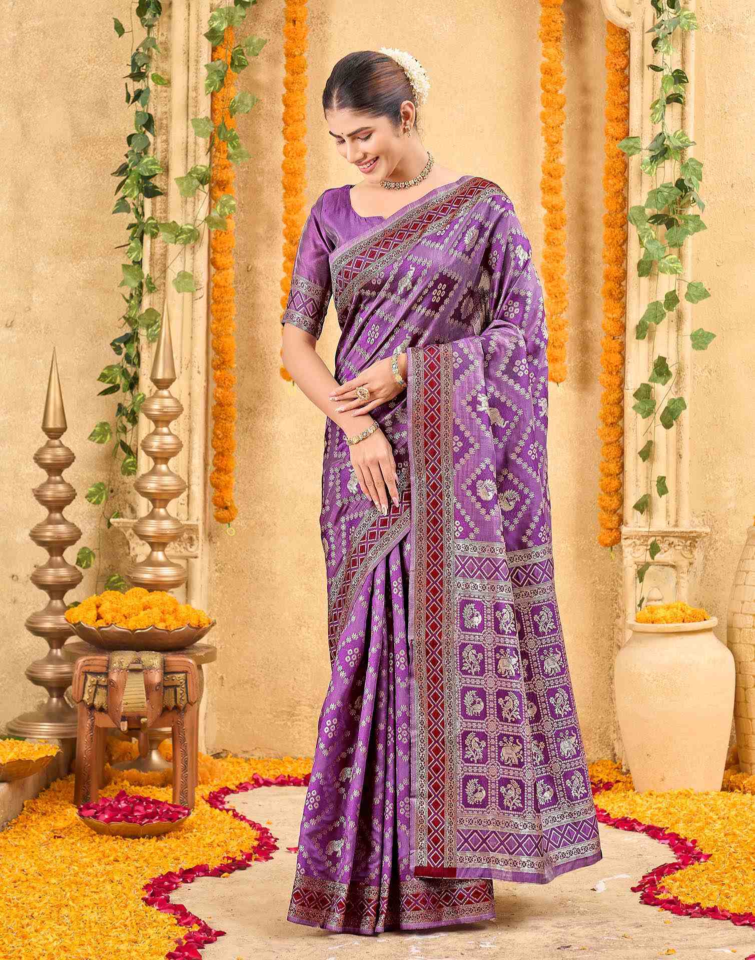 Purple Silk Woven Patola Saree