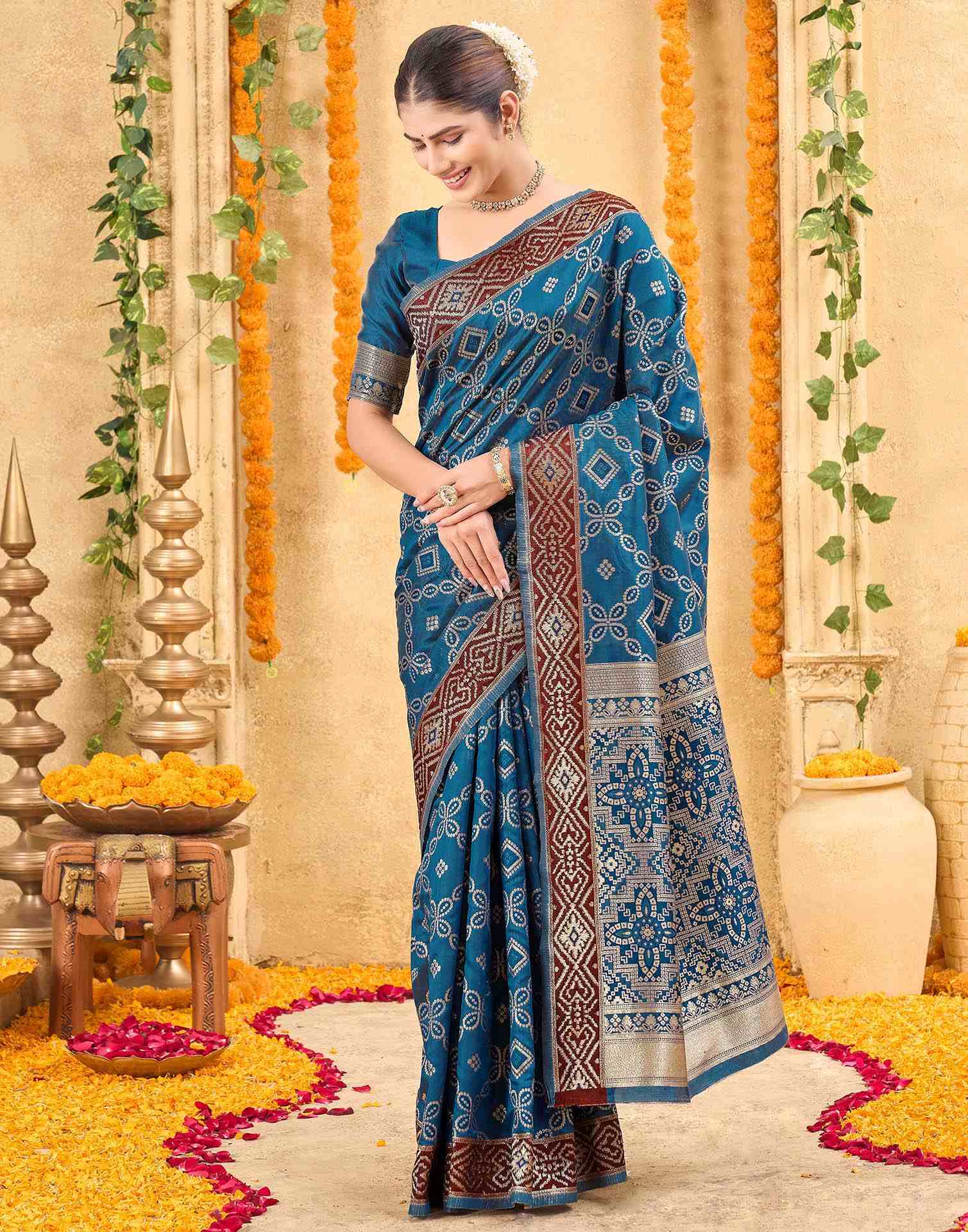 Teal Blue Silk Woven Patola Saree