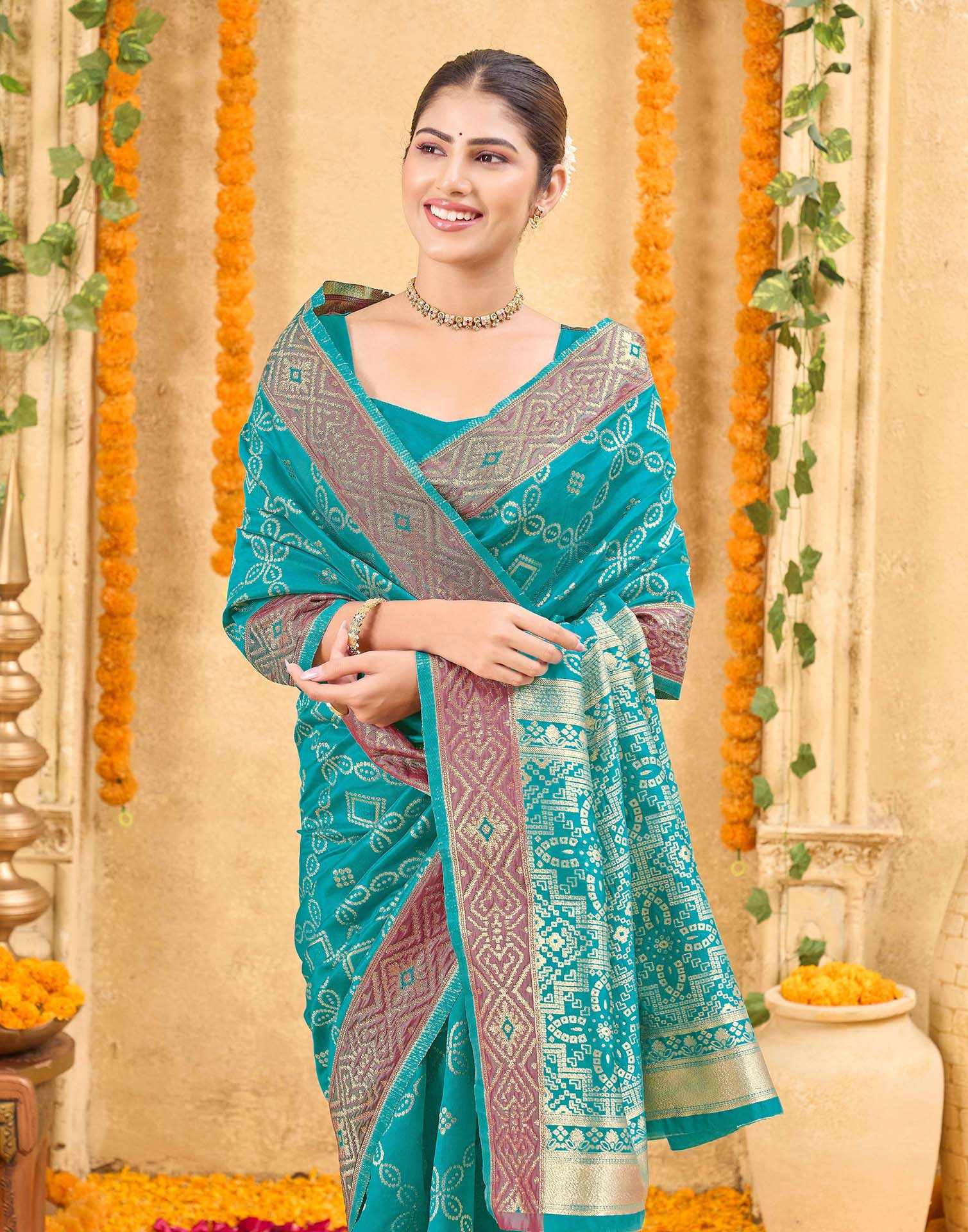 Teal Green Silk Woven Patola Saree