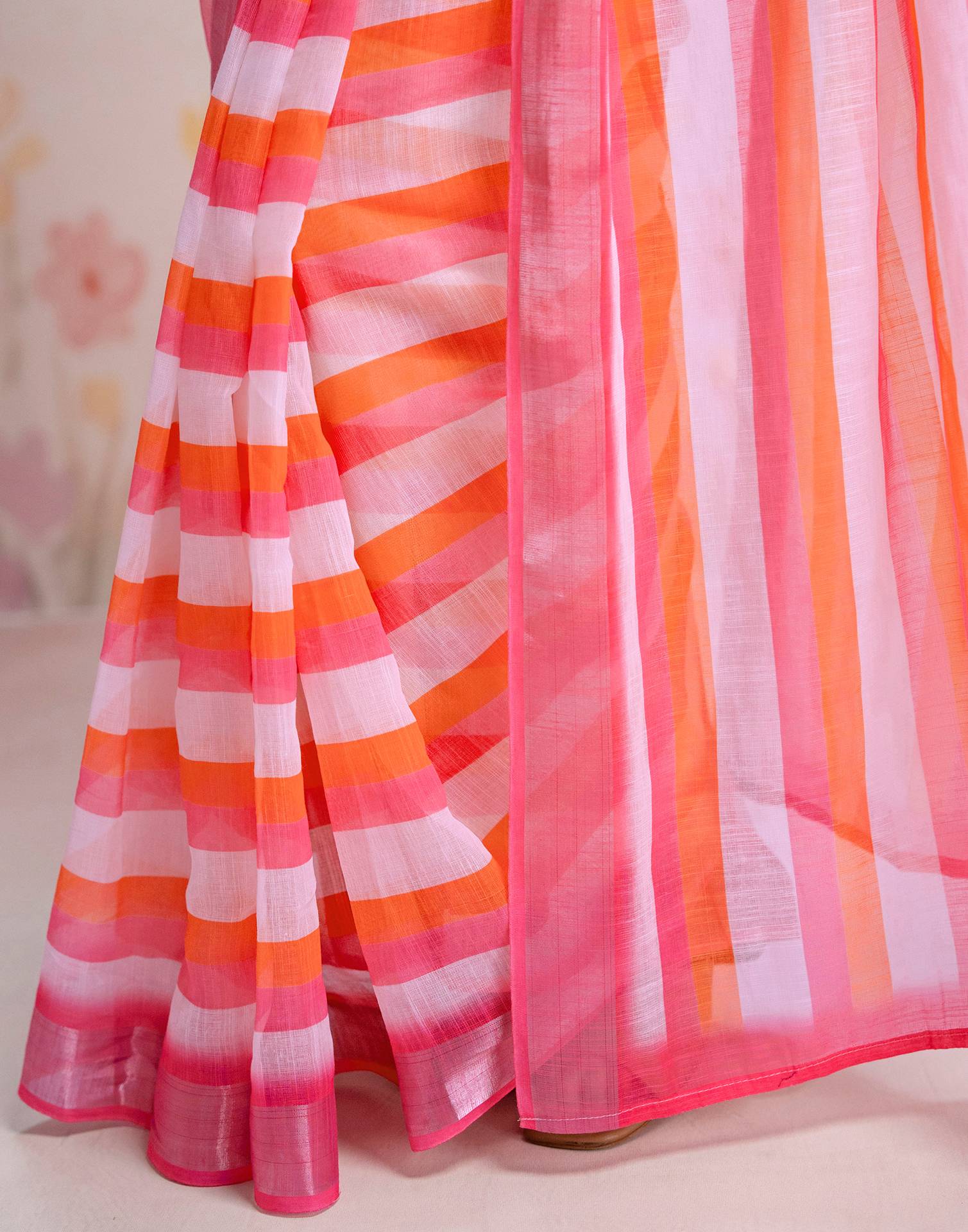 Ready To Wear White Linen Printed Saree