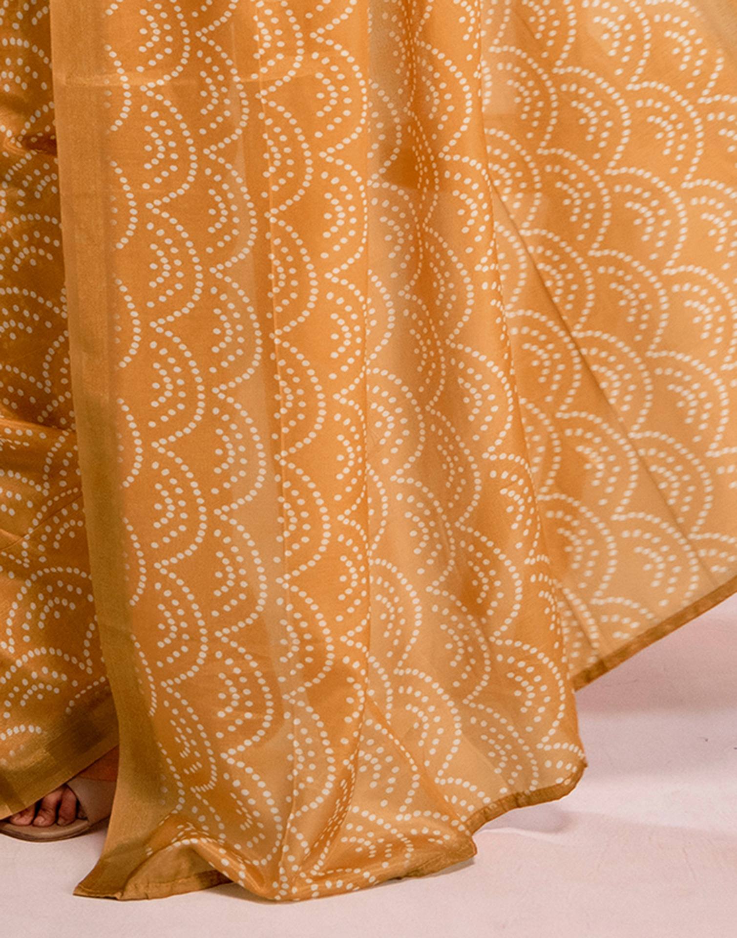 Ready To Wear Light Mustard Linen Printed Saree