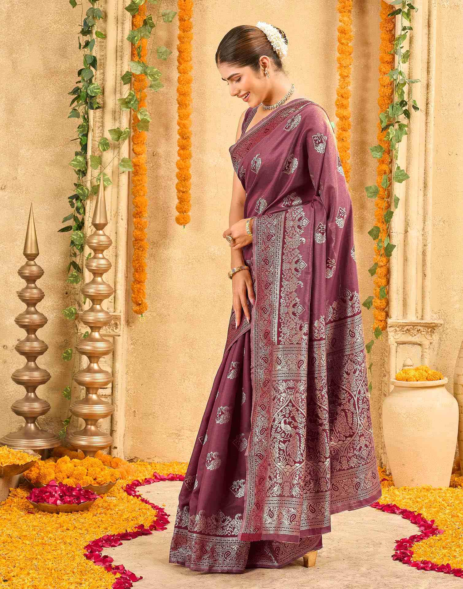 Maroon Silk Woven Banarasi Saree