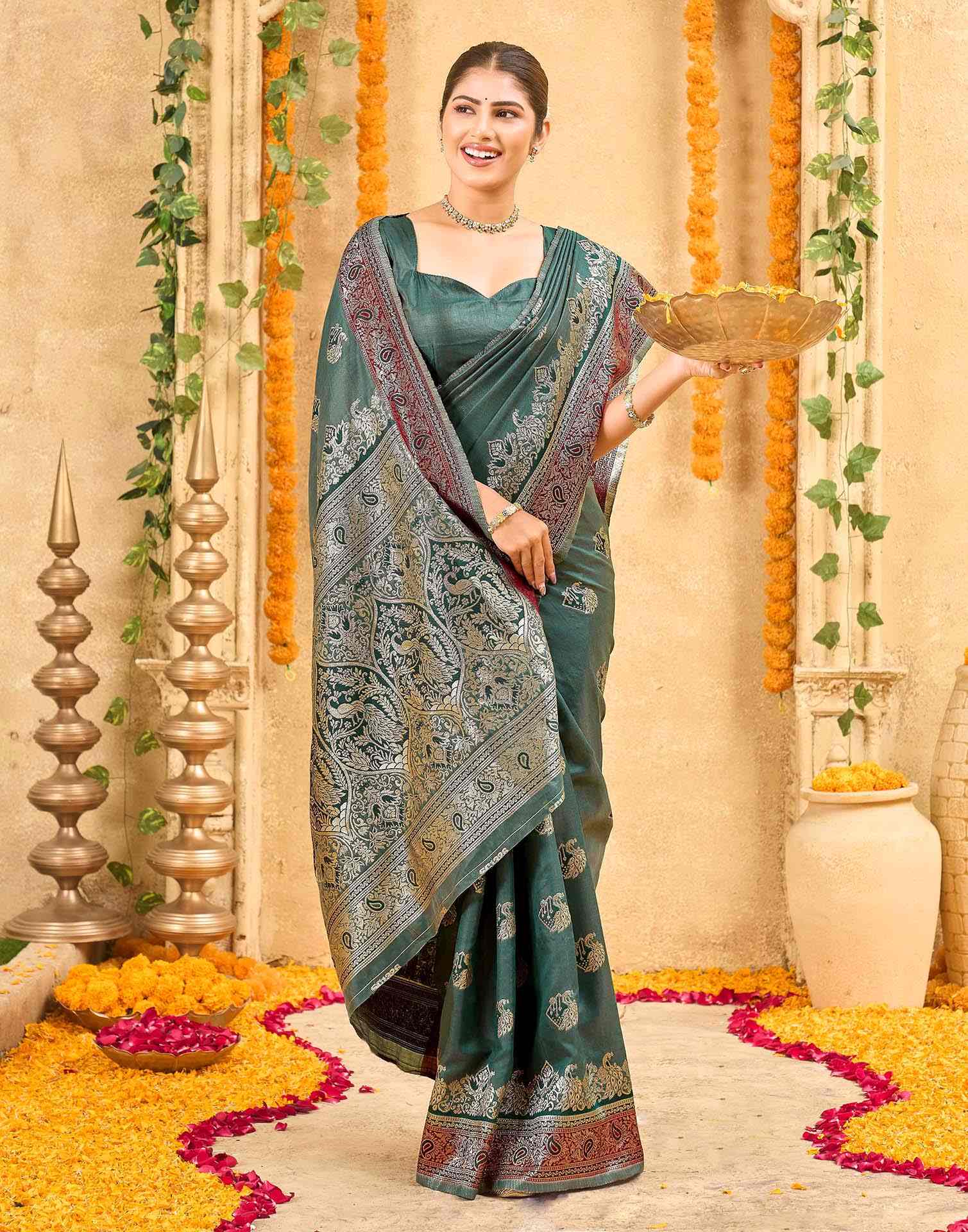 Green Silk Woven Banarasi Saree