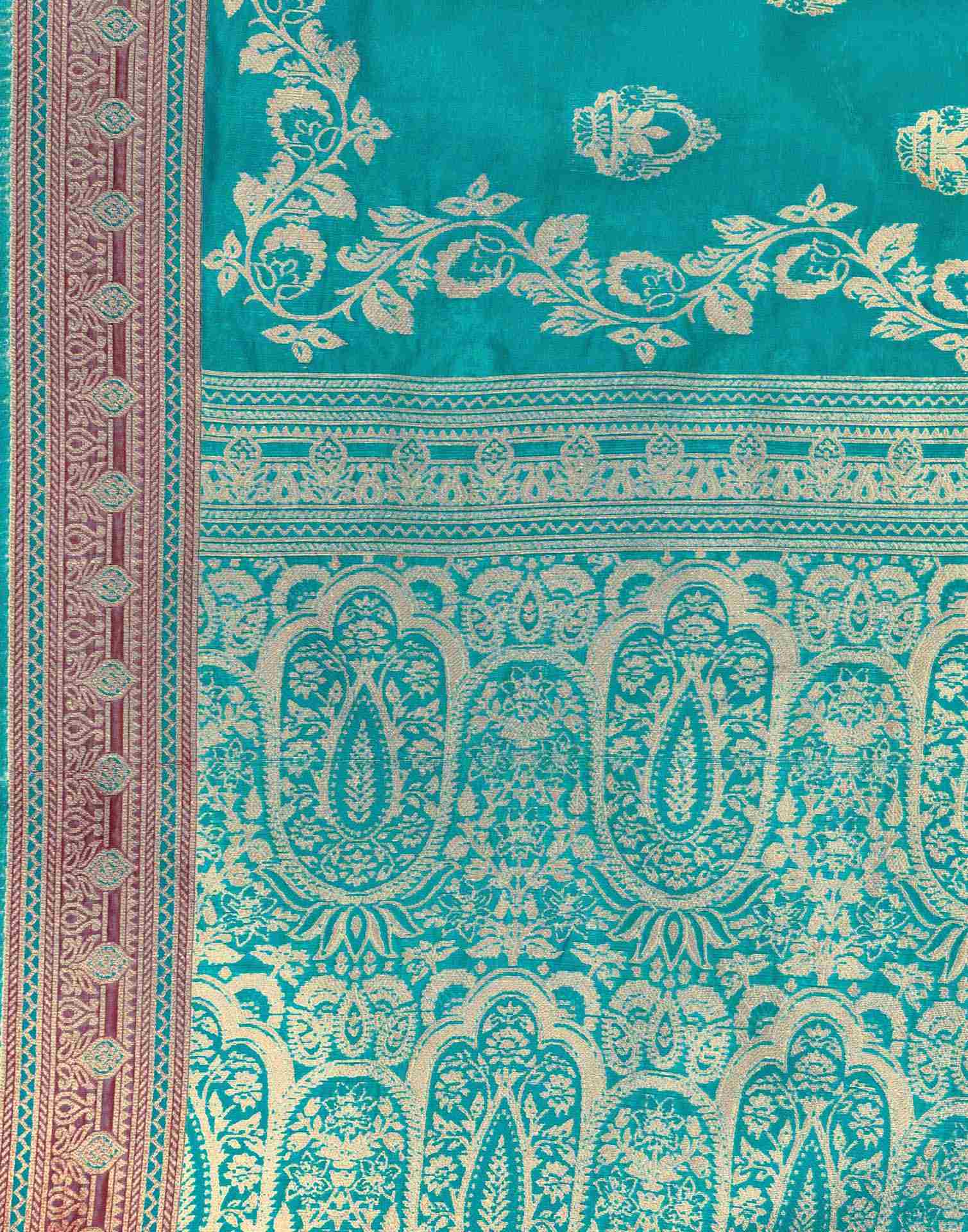 Teal Green Silk Woven Banarasi Saree